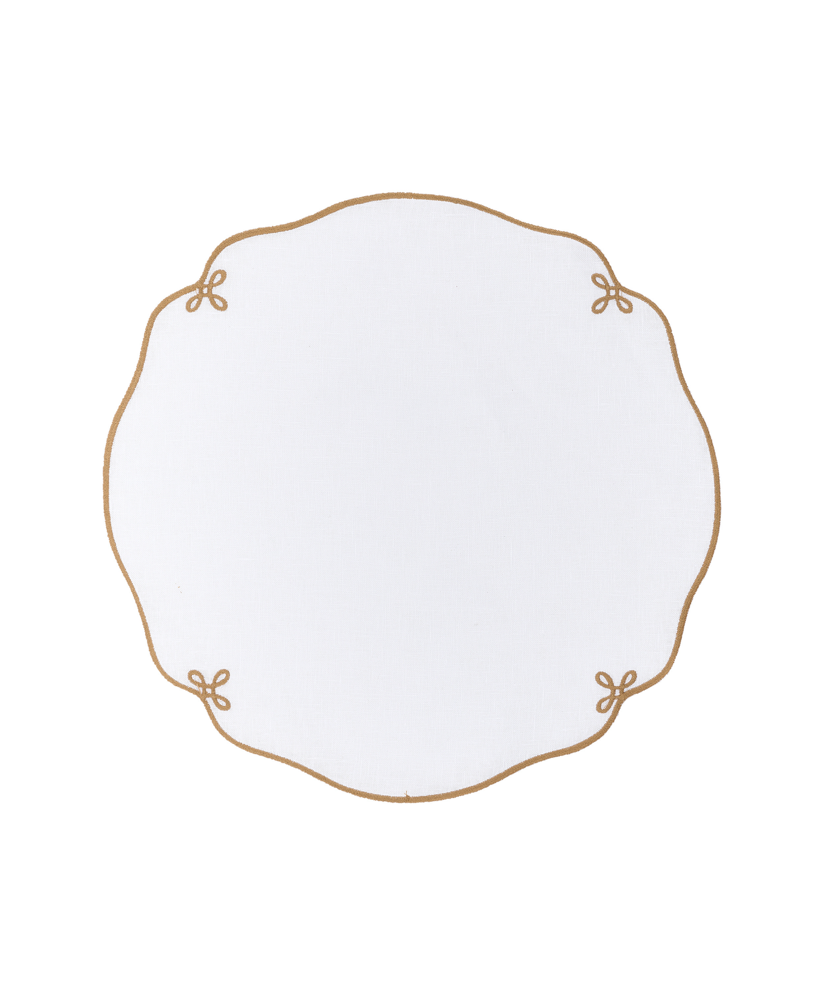 Set of 4 Martha Linen Placemats, White/Antique Gold, Cut Out