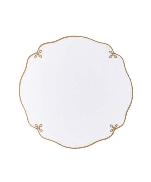 Set of 4 Martha Linen Placemats, White/Antique Gold, Cut Out