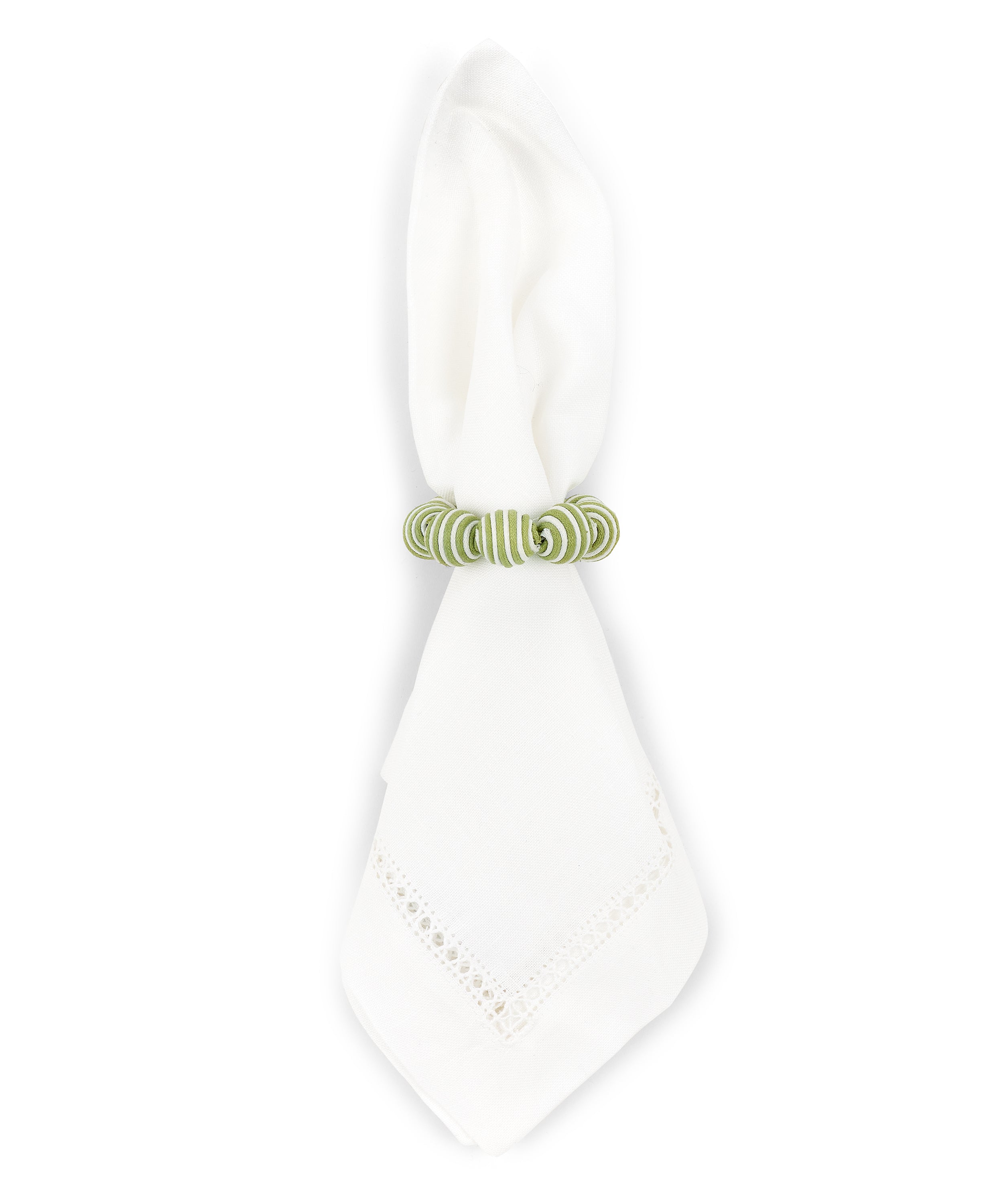 Rebecca Udall Set of 4 Striped Napkin Rings, Sage, with Napkin