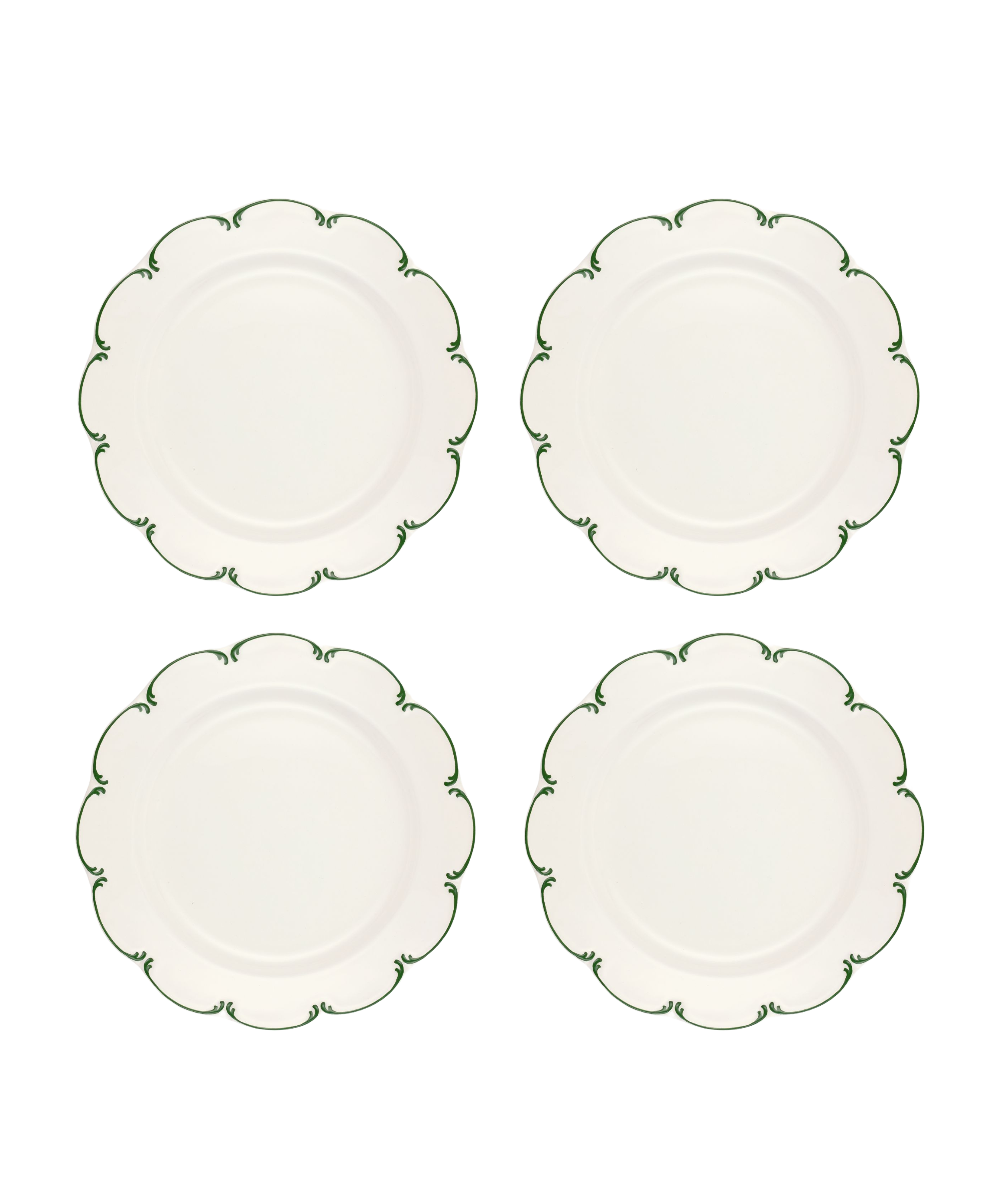 Set of 4 Olivia Scalloped Dinner Plates, Green Filet