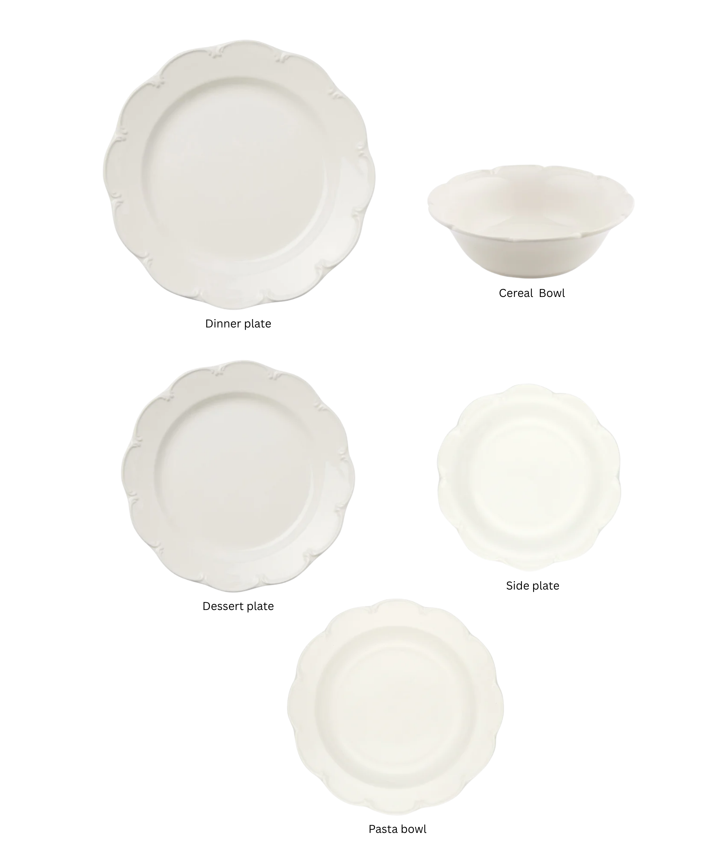 Olivia Scalloped Crockery, White