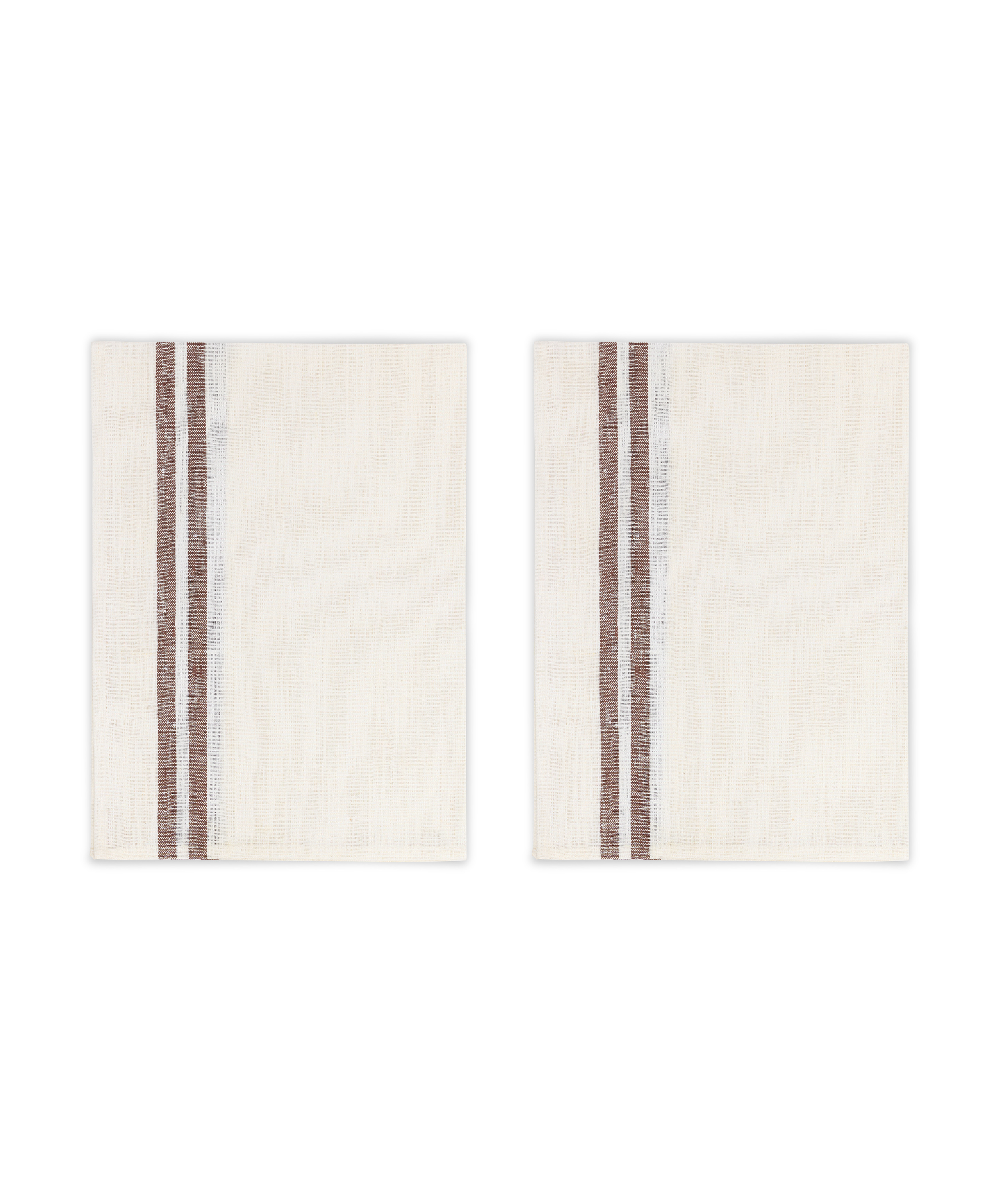 Rebecca Udall Pair of Striped Linen Tea Towels, Chocolate, Ivory Background