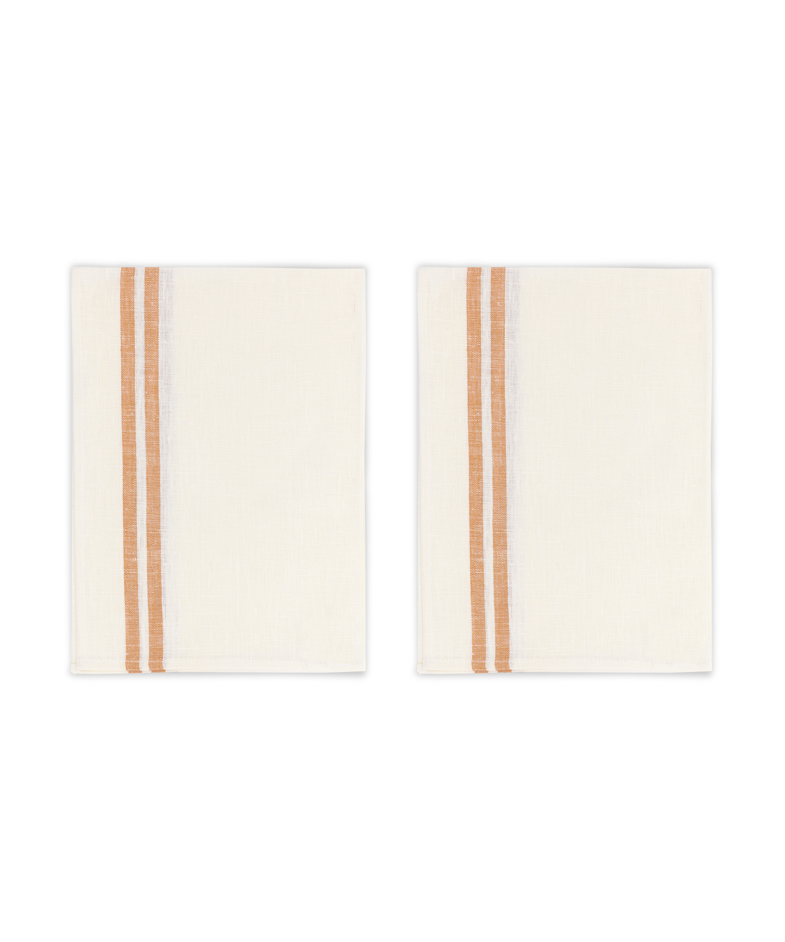 Rebecca Udall Pair of Striped Linen Tea Towels, Burnt Orange, Ivory Background