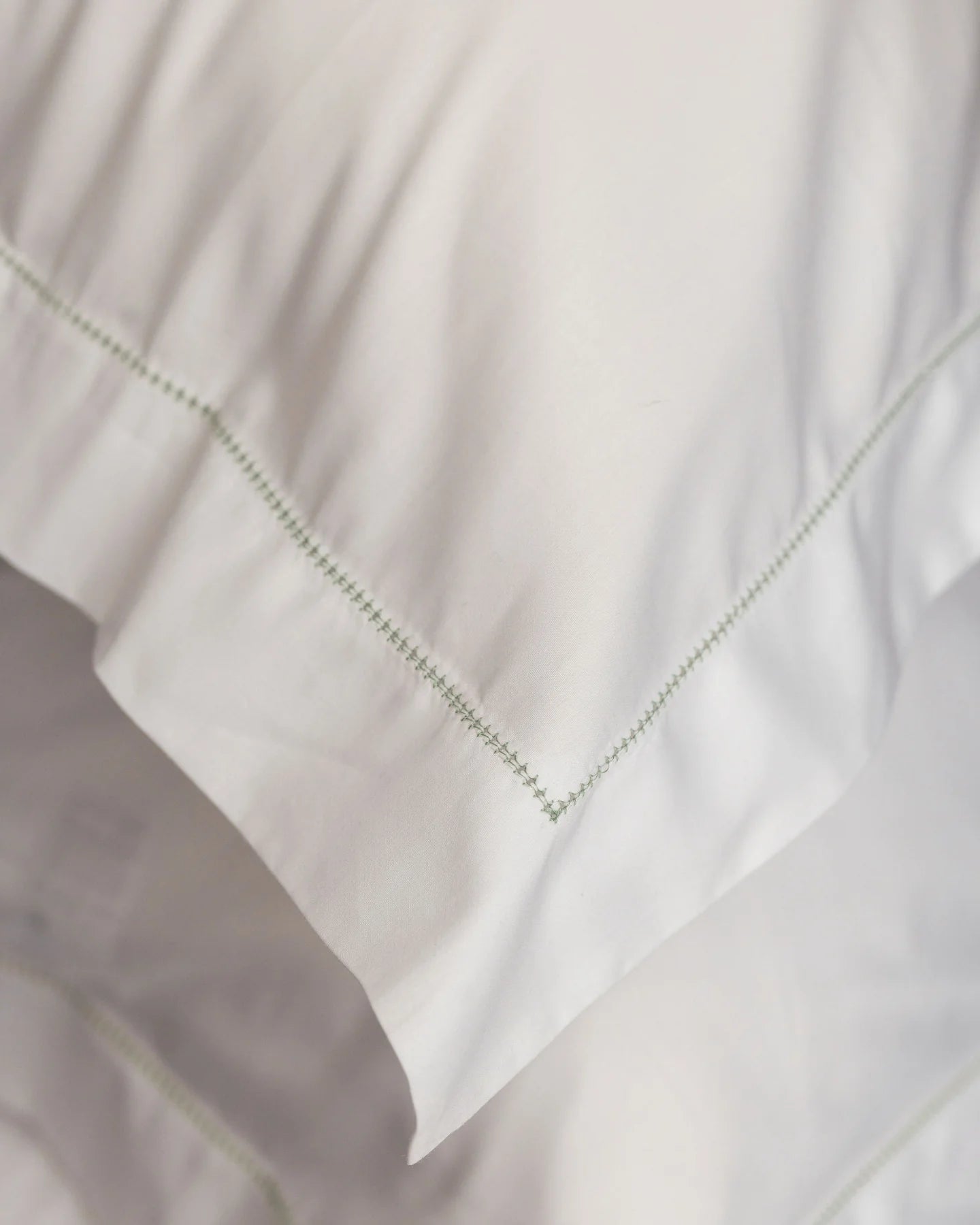 Porto Hemstitch Pillowcases, Frost Green, Pillow Detail