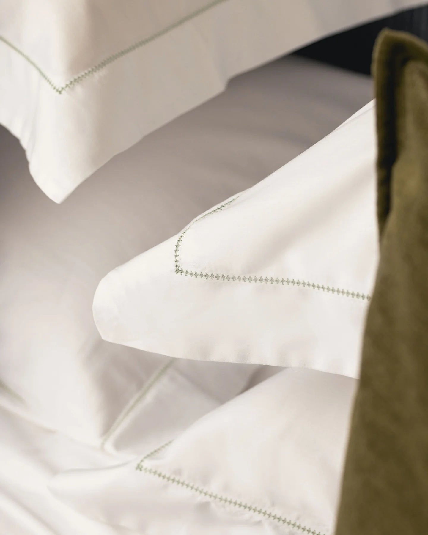 Porto Hemstitch Pillowcases, Frost Green, with Verity Cushion