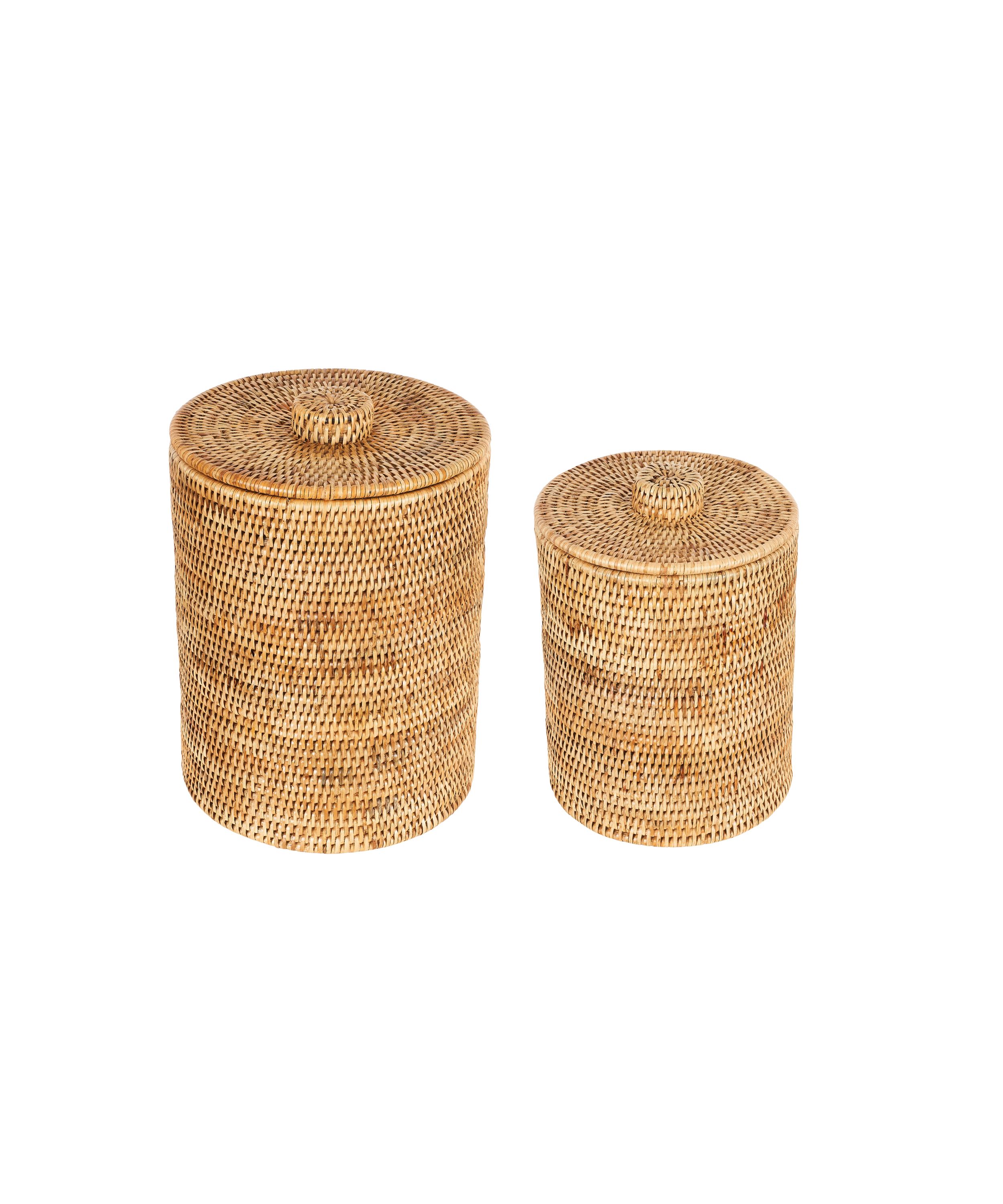 Rebecca Udall Rattan Wicker Woven Bathroom Bins with Lid, Natural Brown