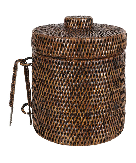 Rebecca Udall, Luxury Wicker Woven Rattan Ice Bucket with Tongs, Dark Brown, Close Up