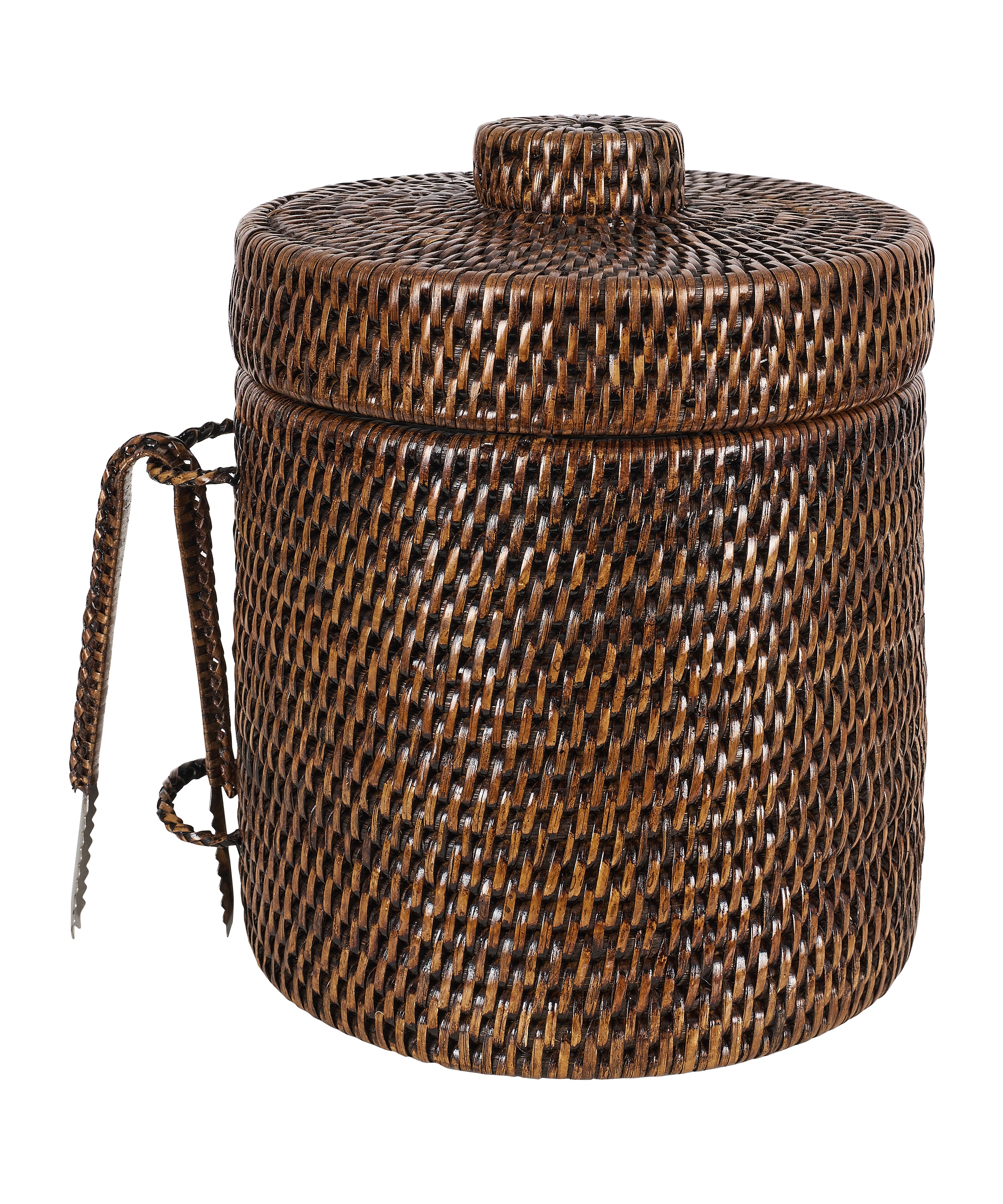 Rebecca Udall, Luxury Wicker Woven Rattan Ice Bucket with Tongs, Dark Brown, Close Up
