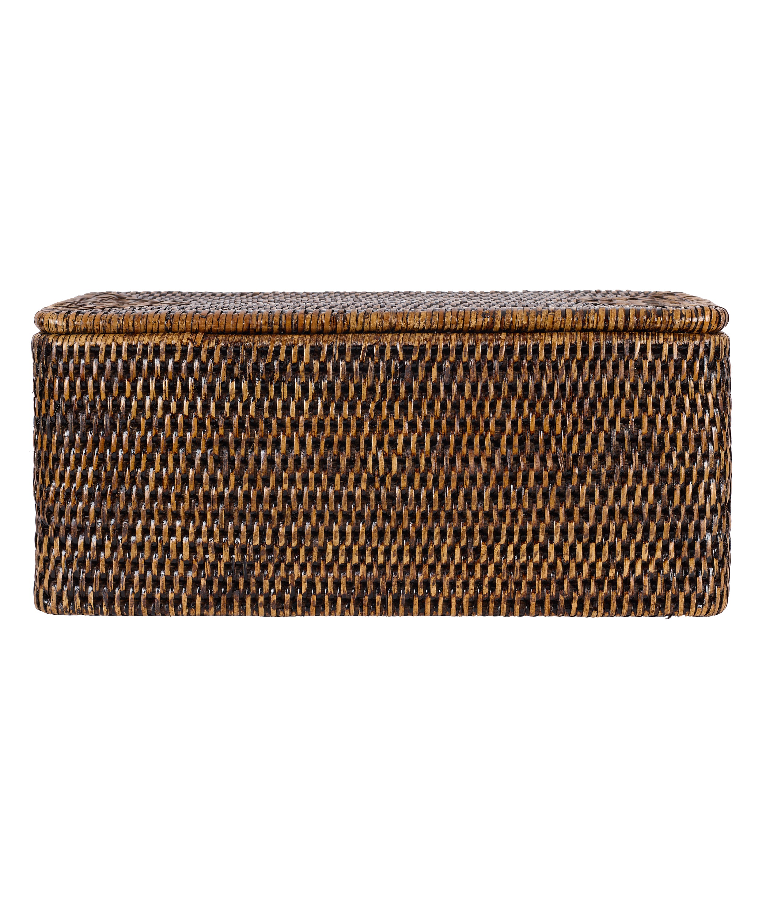 Rebecca Udall Luxury Handwoven Rattan Wicker Organisation Storage Boxes with Lid, Dark Brown