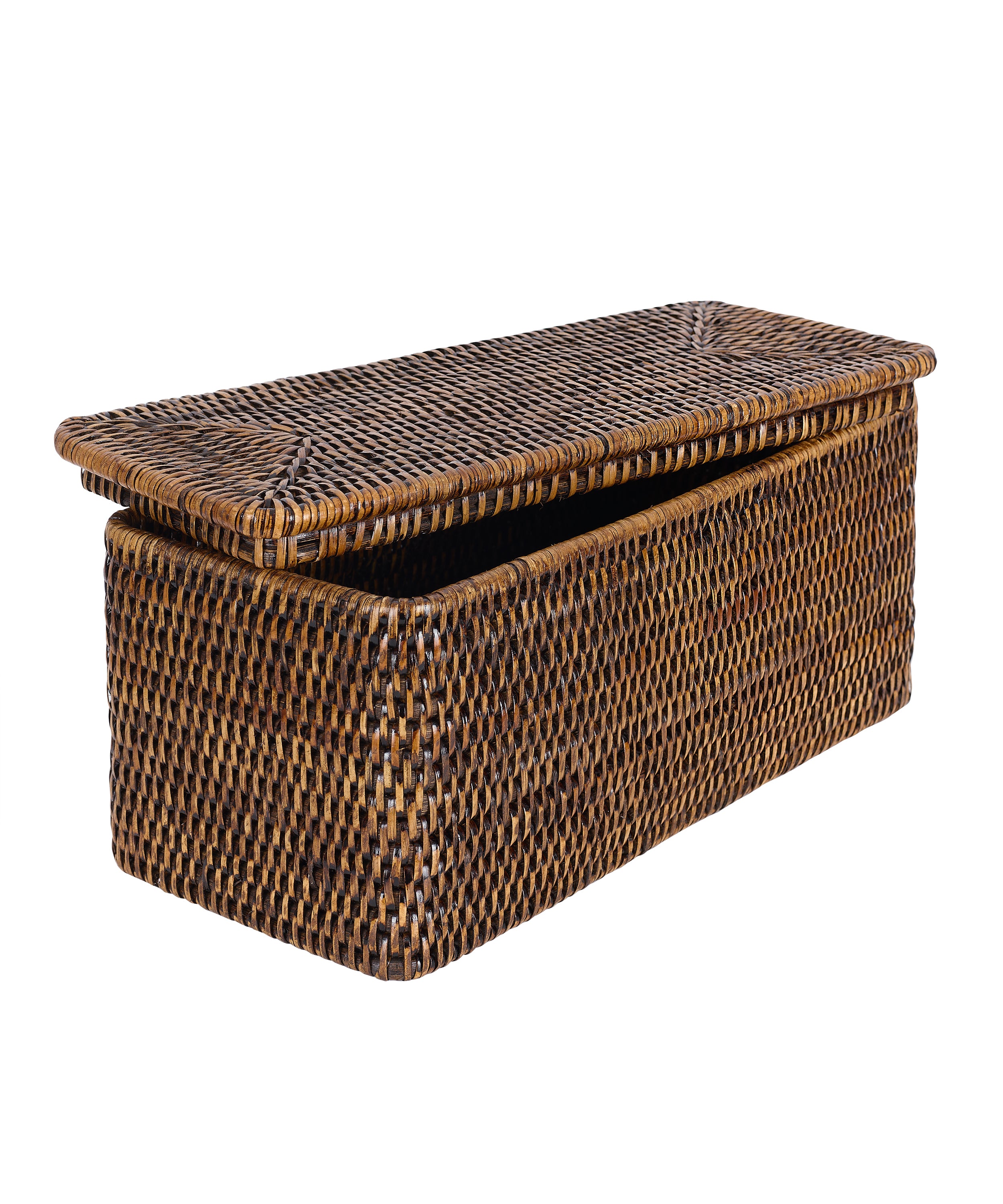 Rebecca Udall, Luxury Dark Brown Natural Rattan Wicker Storage Boxes with Lid.