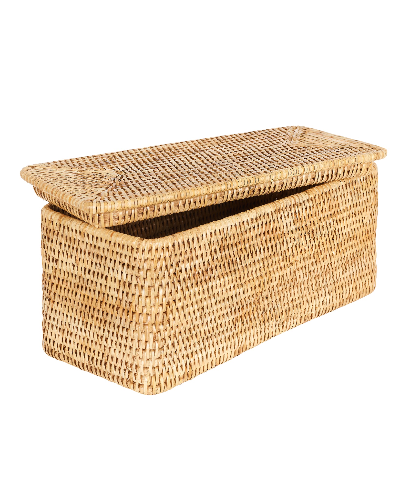 Rebecca Udall Luxury Rattan wicker storage boxes trays draw container with lid. Natural