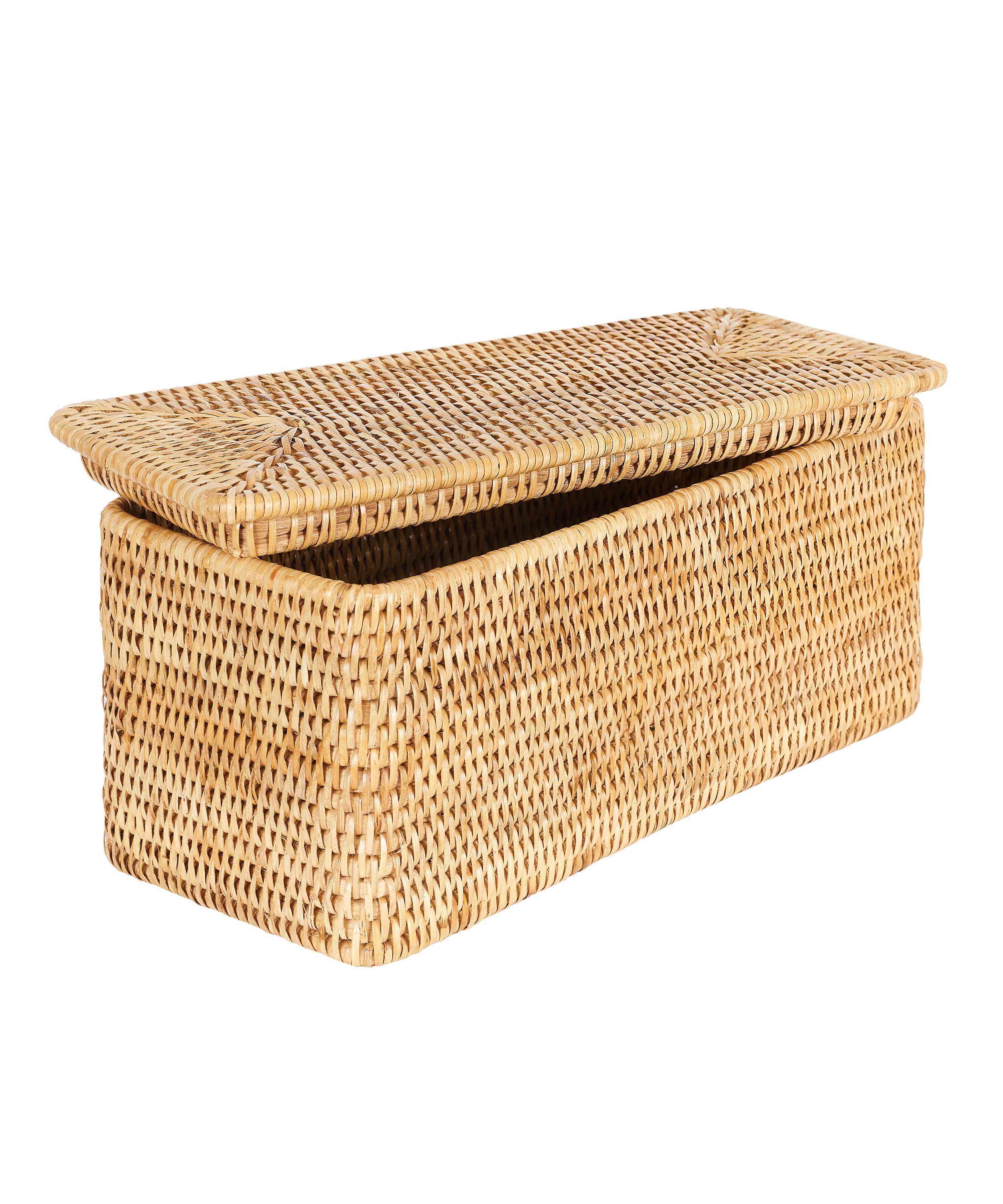 Rebecca Udall Luxury Rattan wicker storage boxes trays draw container with lid. Natural