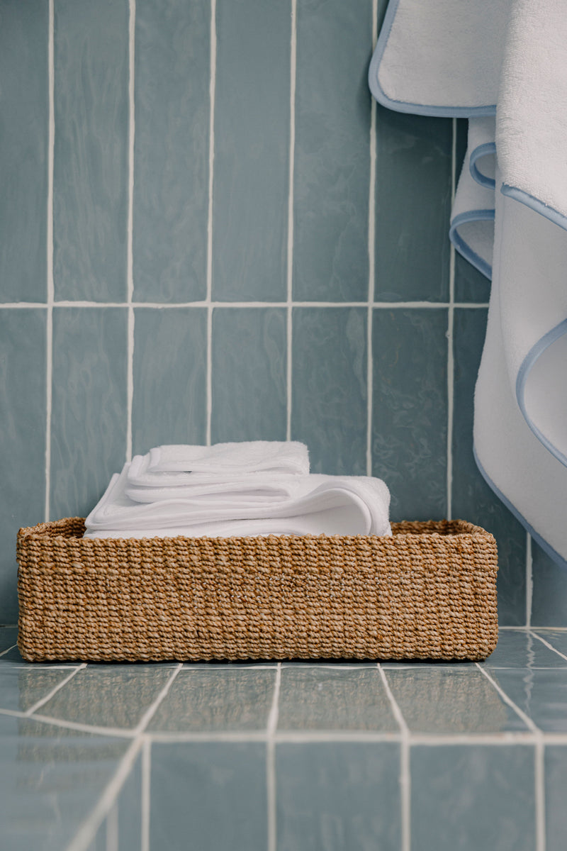 Medium-sized rectangular storage basket made from natural abaca, Rebecca Udall
