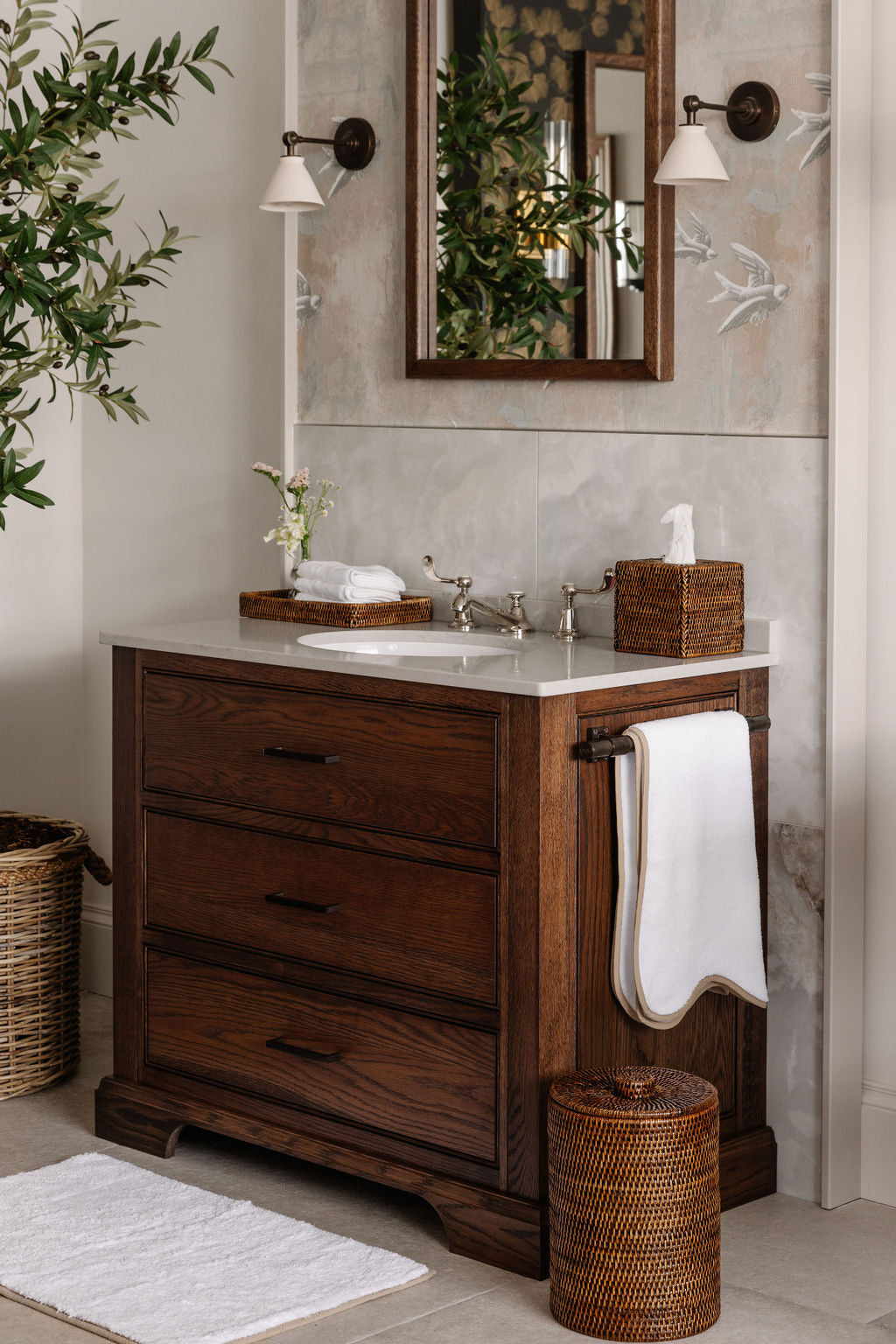 Rattan Bathroom Bins, Brown