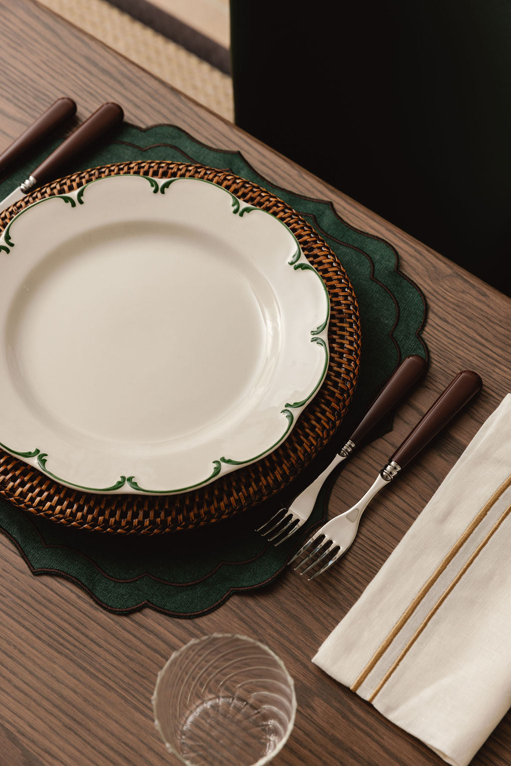 Rebecca Udall Classic Cutlery Set, Chocolate with the Olivia Two Cord Napkin