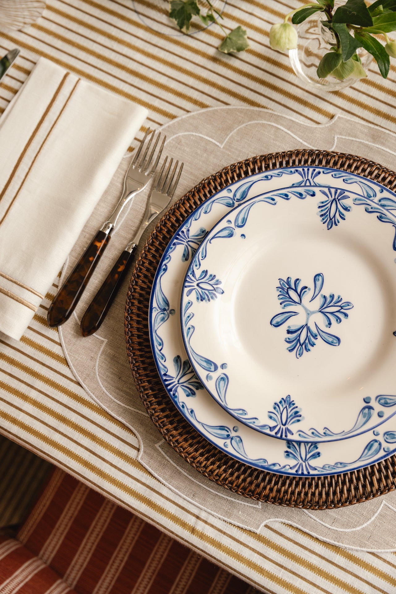 Rebecca Udall Eleanor Dessert Plate, Blue with the Sophie Two Cord Napkin