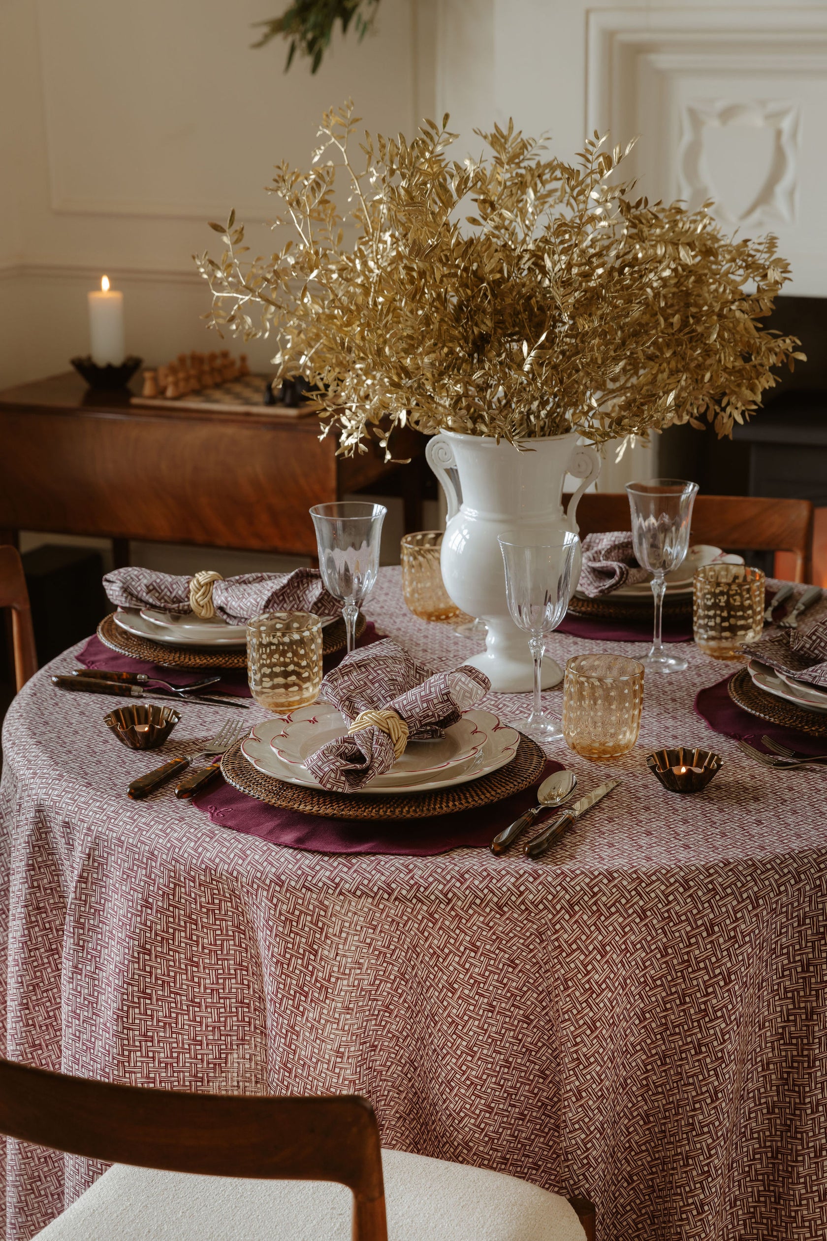Basketweave Linen Napkin, Burgundy, with Napkin Ring