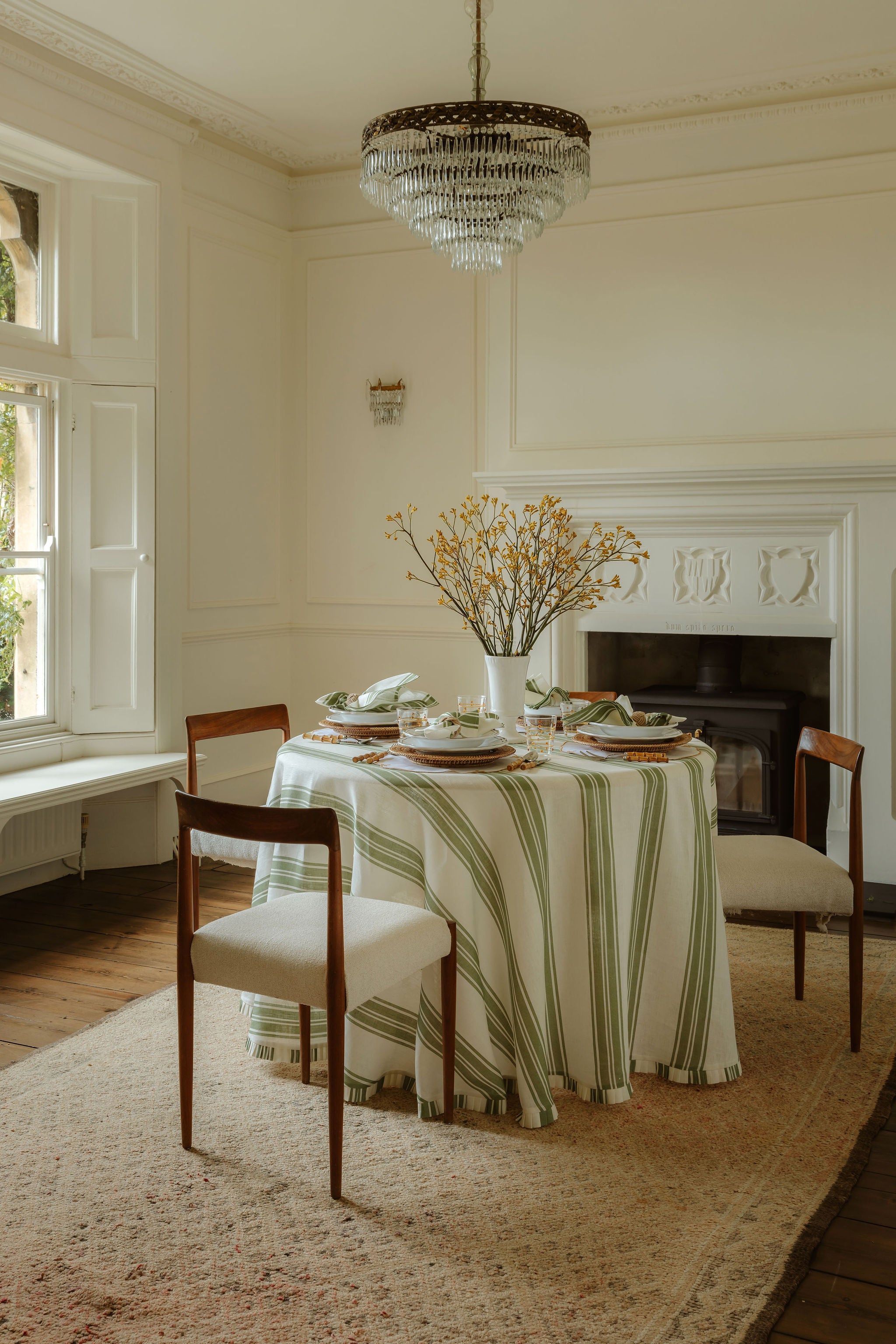 Colette Striped Table Linens, Olive Green