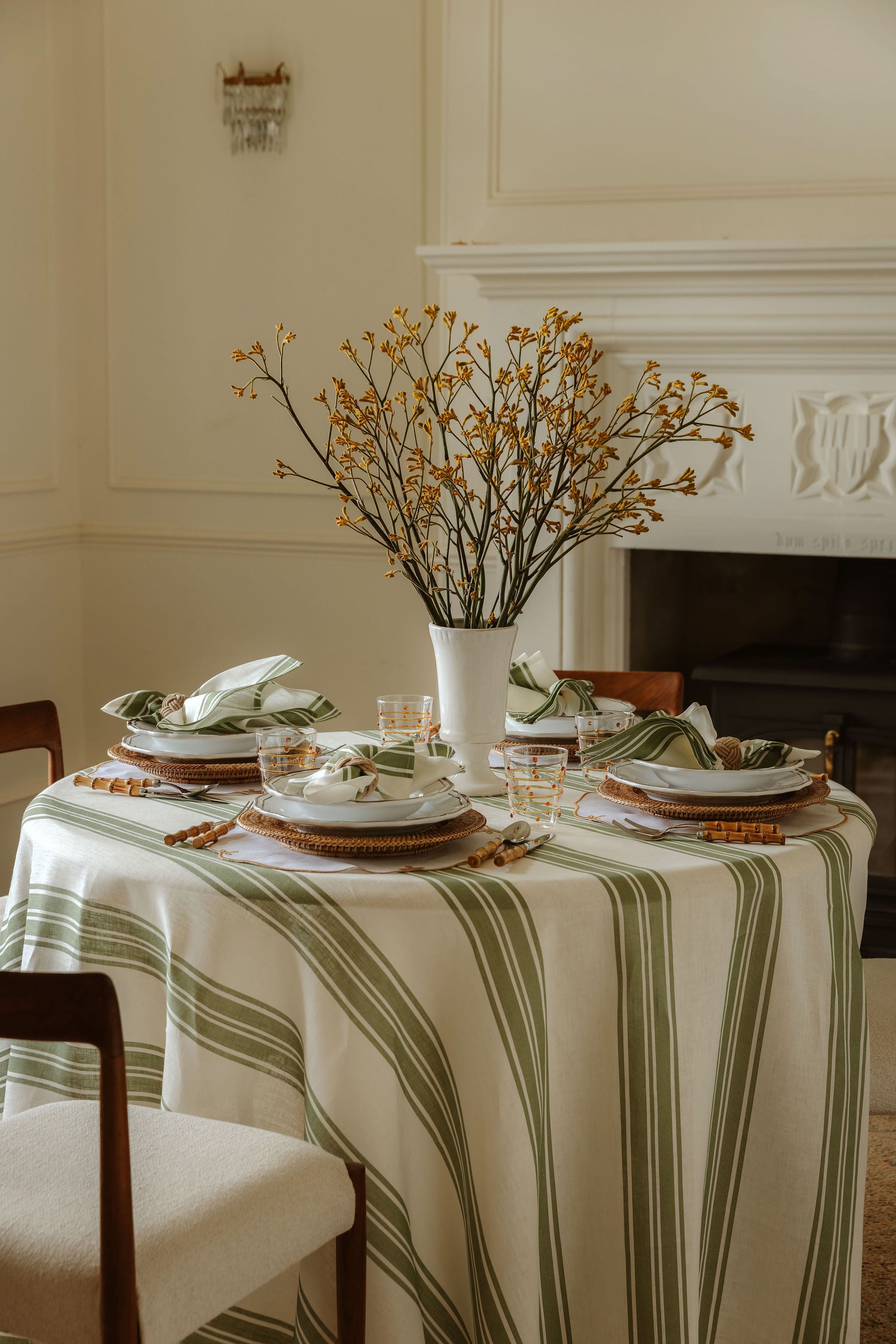 Colette Striped Linen Napkin, Olive Green