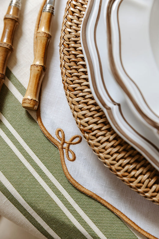 Set of 4 Martha Linen Placemats, White/Antique Gold, Detail