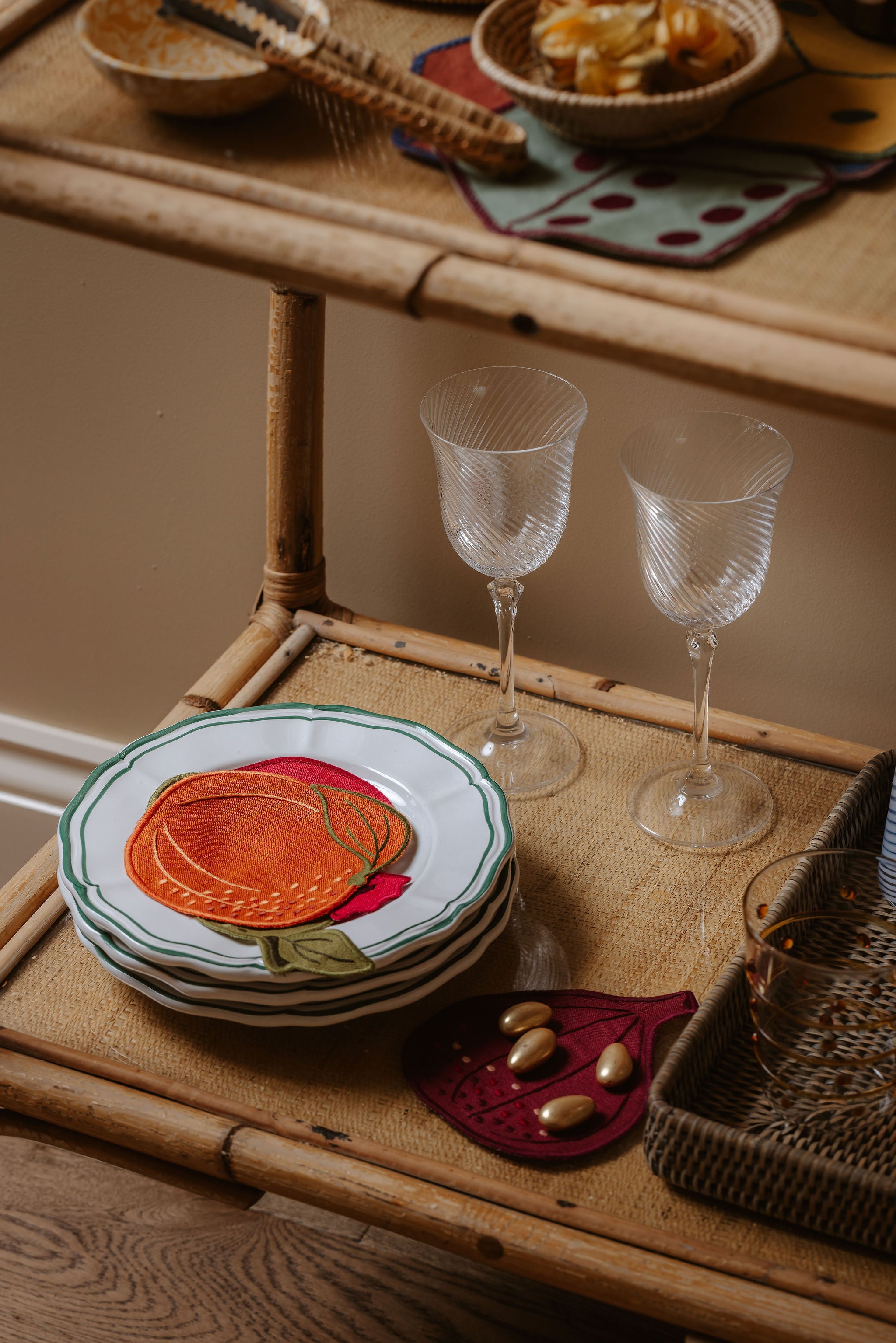 Set of 4 Fruit Linen Cocktail Napkins