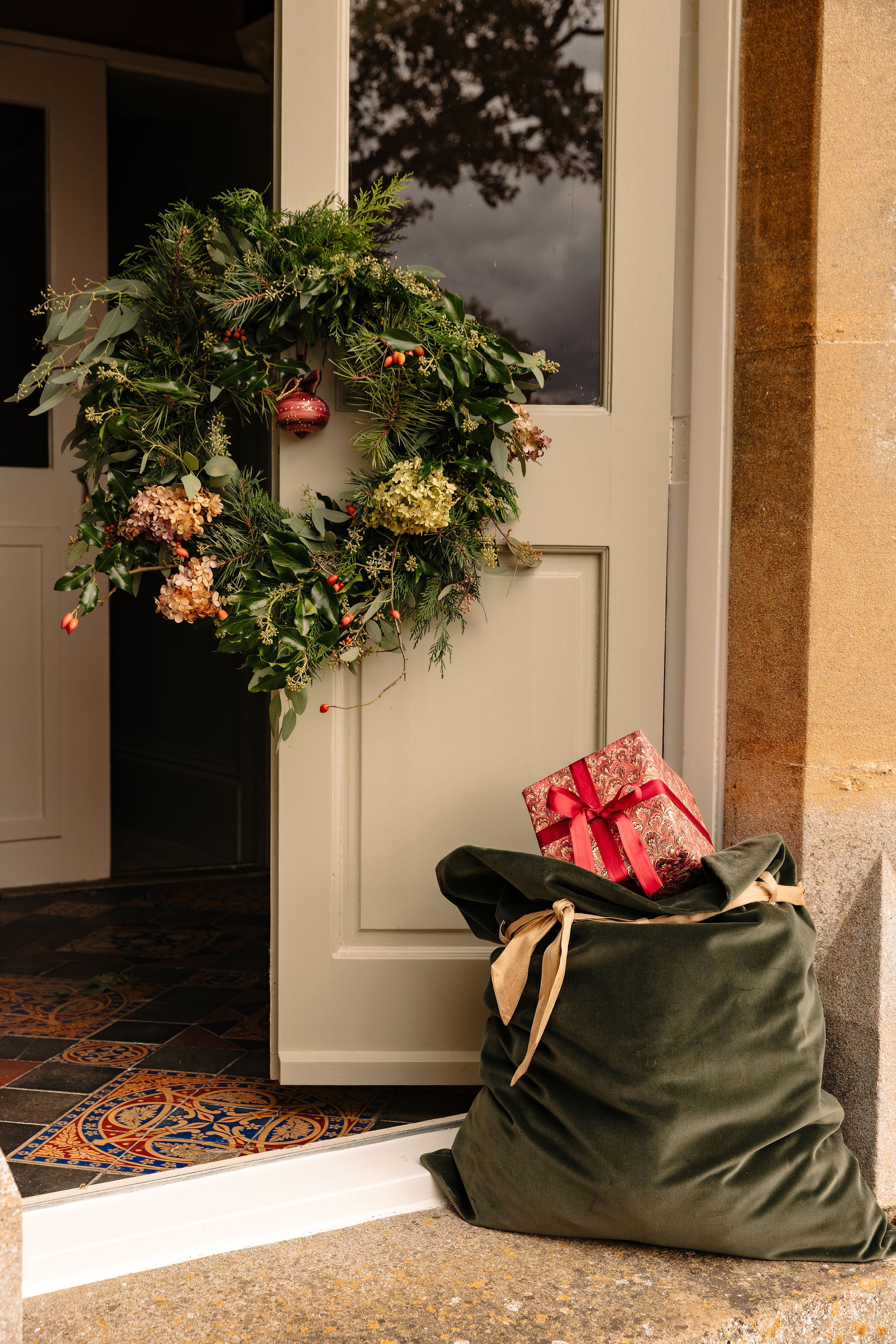 Velvet & Silk Christmas Sack, Green
