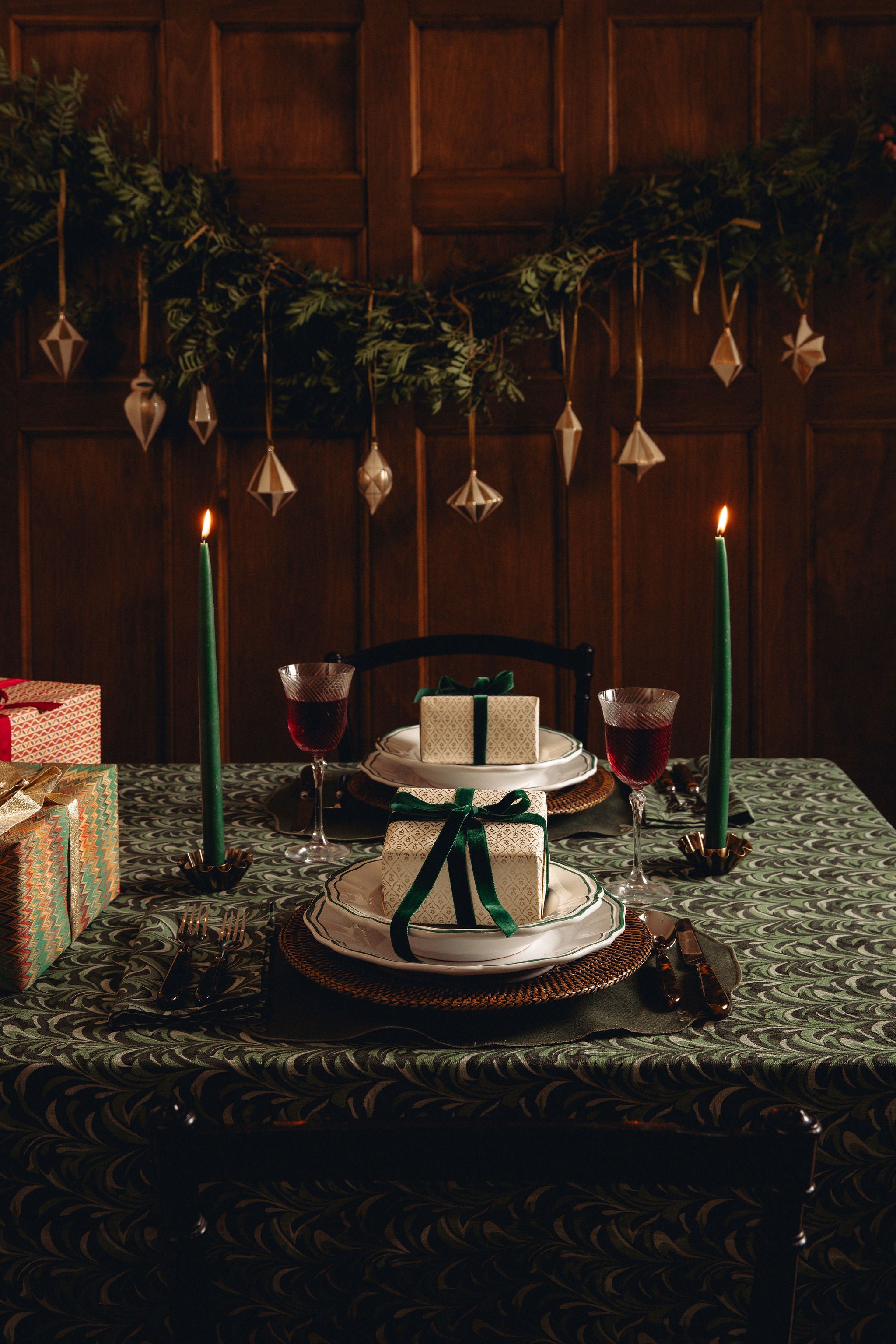 Marble Linen Tablecloth, Green