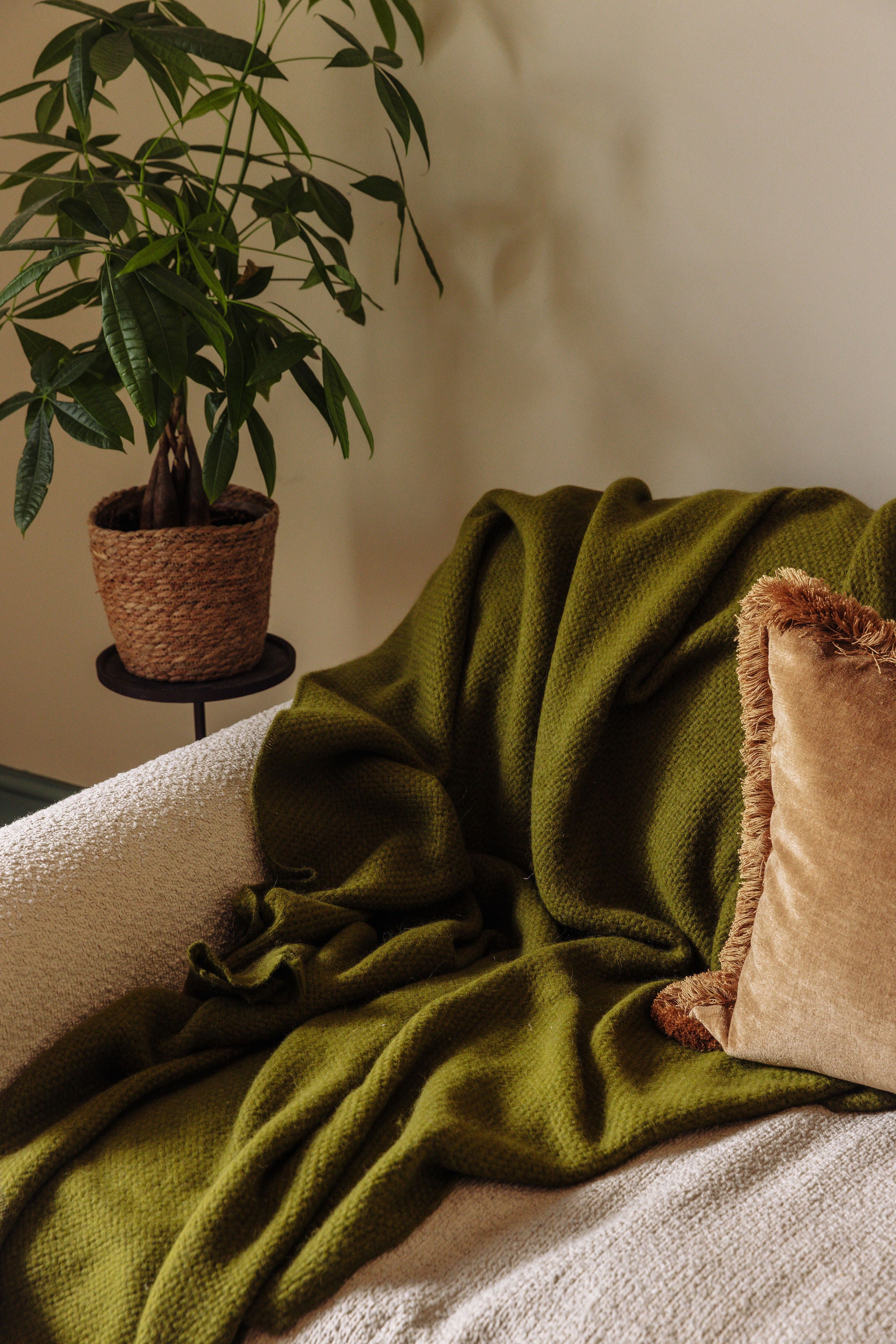 Rebecca Udall Basketweave Alpaca Throw, Fern, with Lola Cushion, Nougat