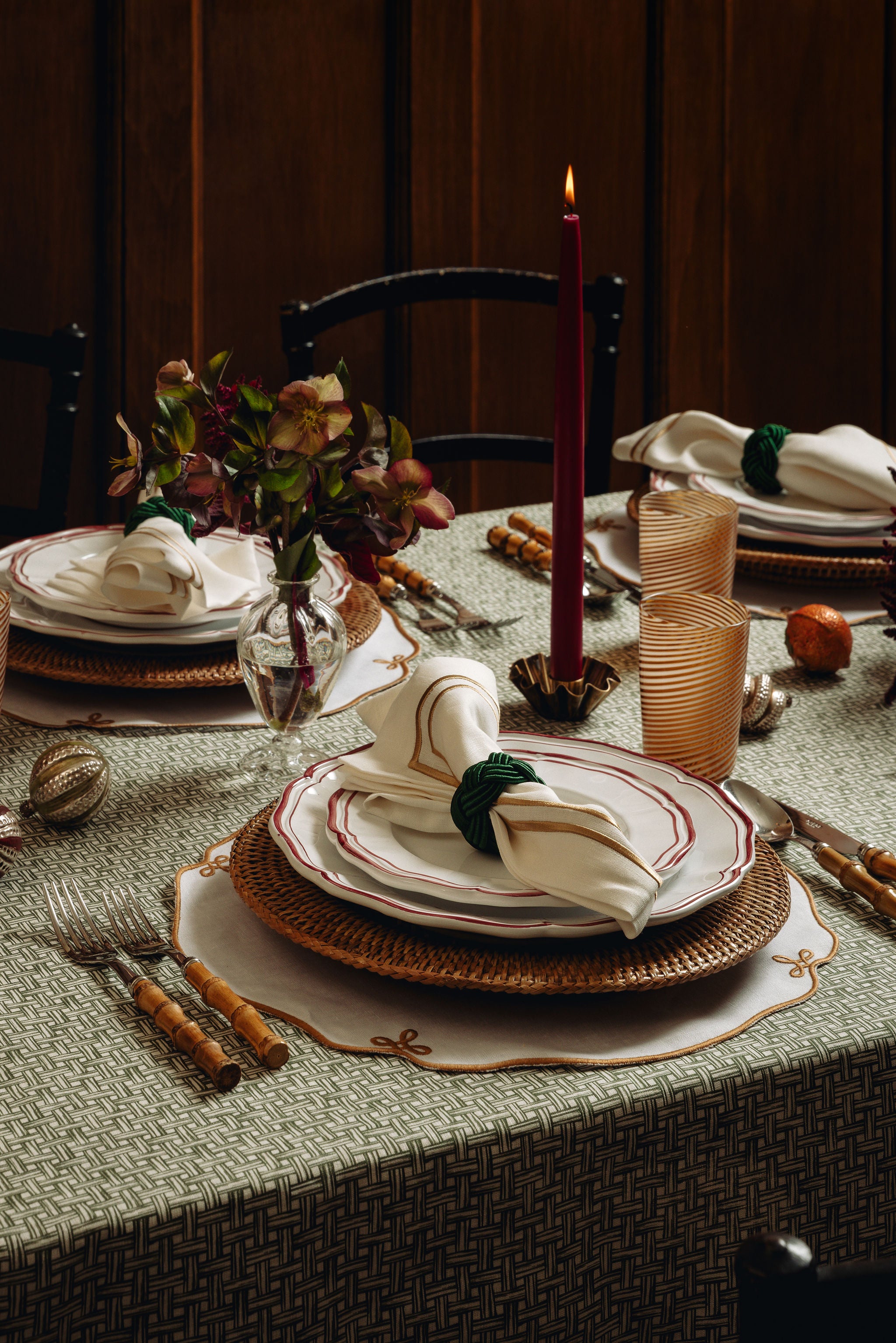 Basketweave Table Linens, Vine Green
