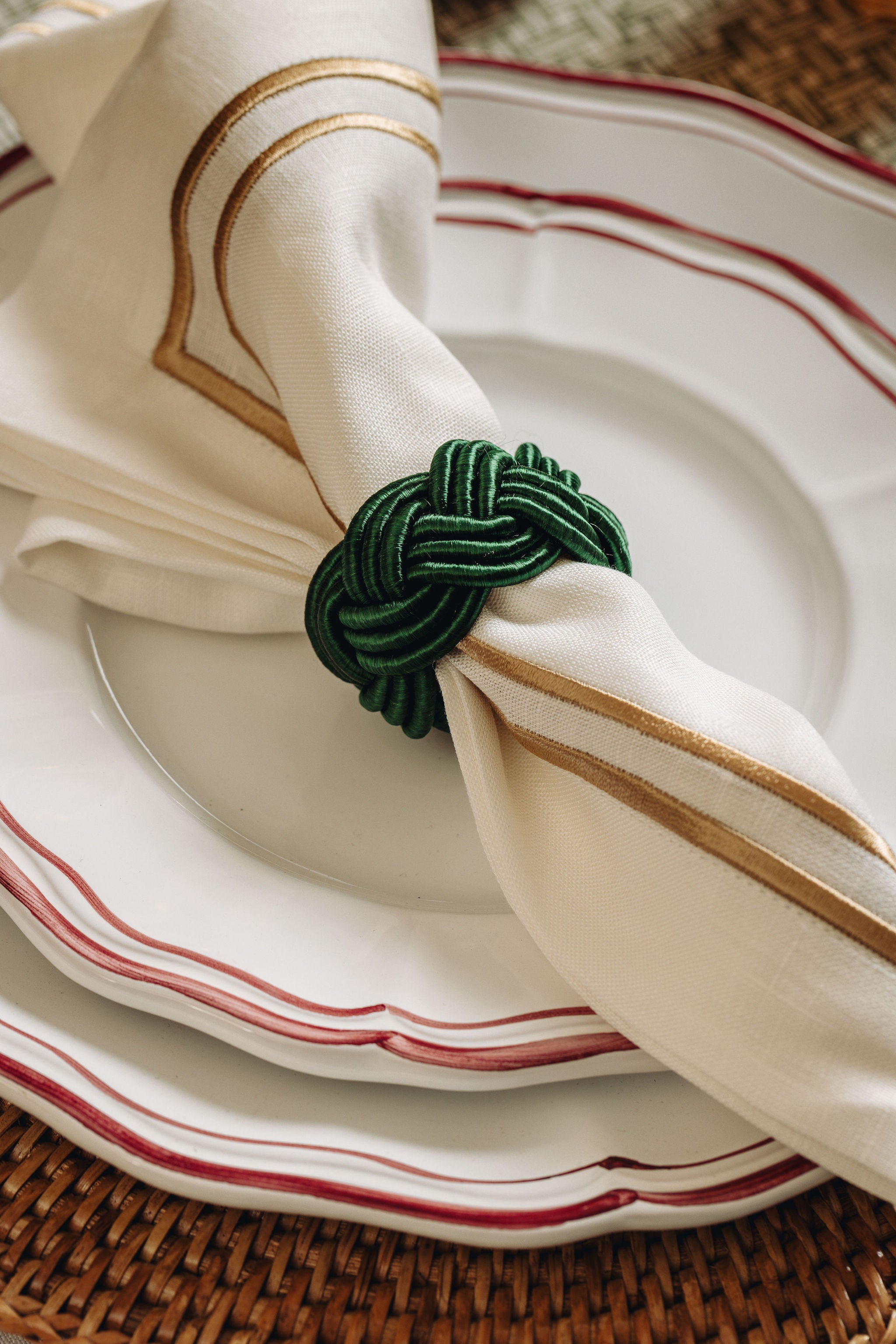 Set of 4 Braided Napkin Rings, Fir Green
