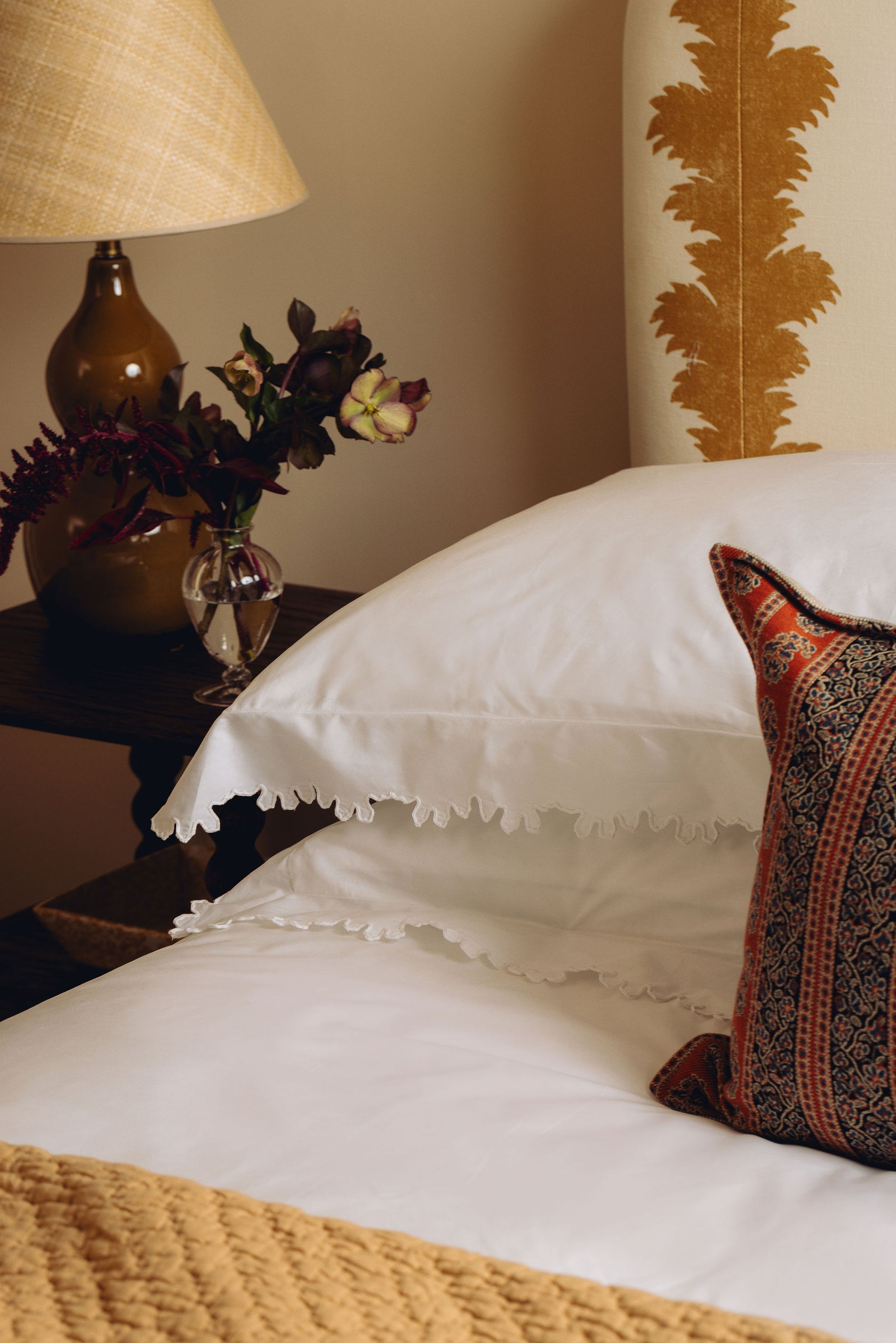 Thea Scalloped Bed Linen, White, with Nina Bedspread