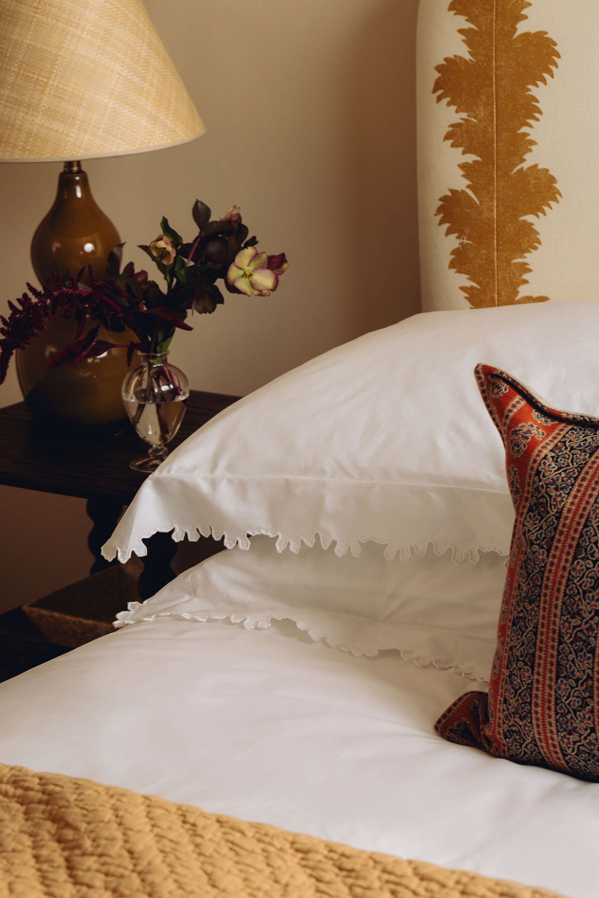 Thea Scalloped Bed Linen, White, with Nina Bedspread