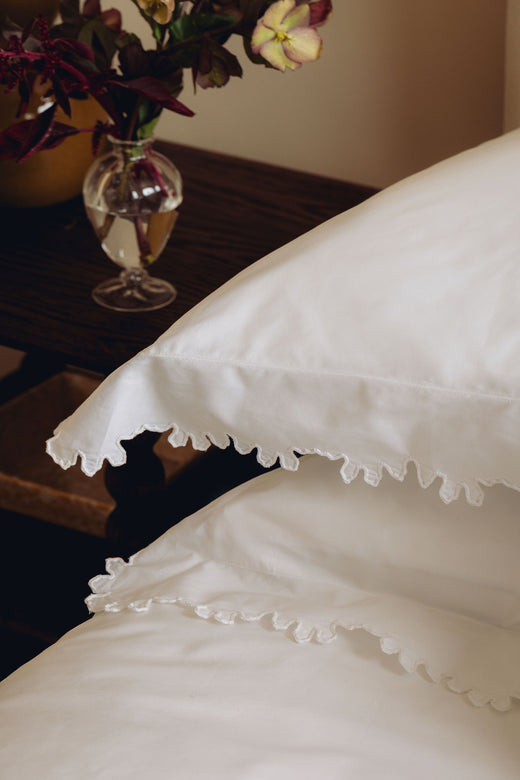 Thea Scalloped Bed Linen, White, Pillowcase Detail