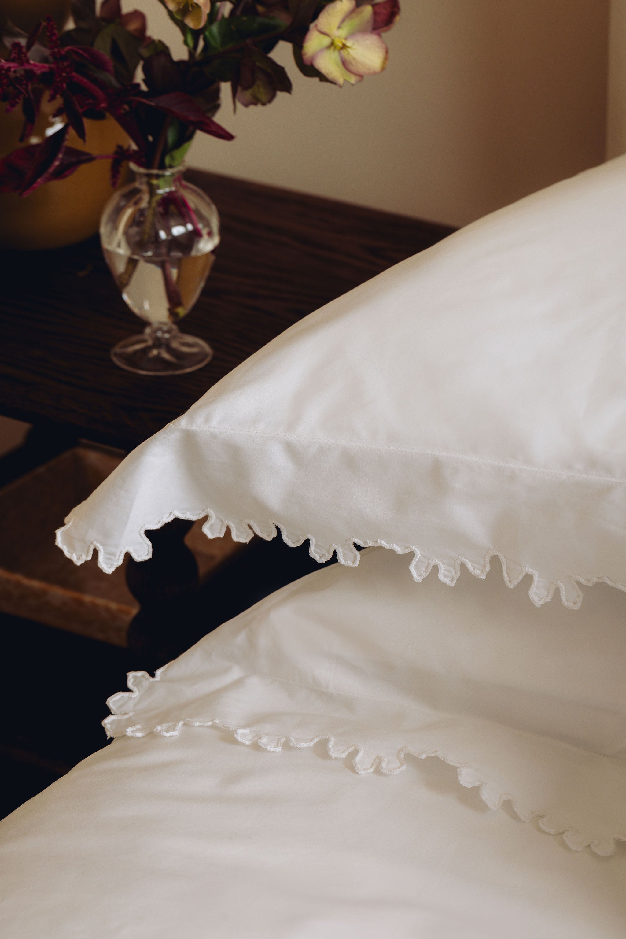 Thea Scalloped Bed Linen, White, Pillowcase Detail