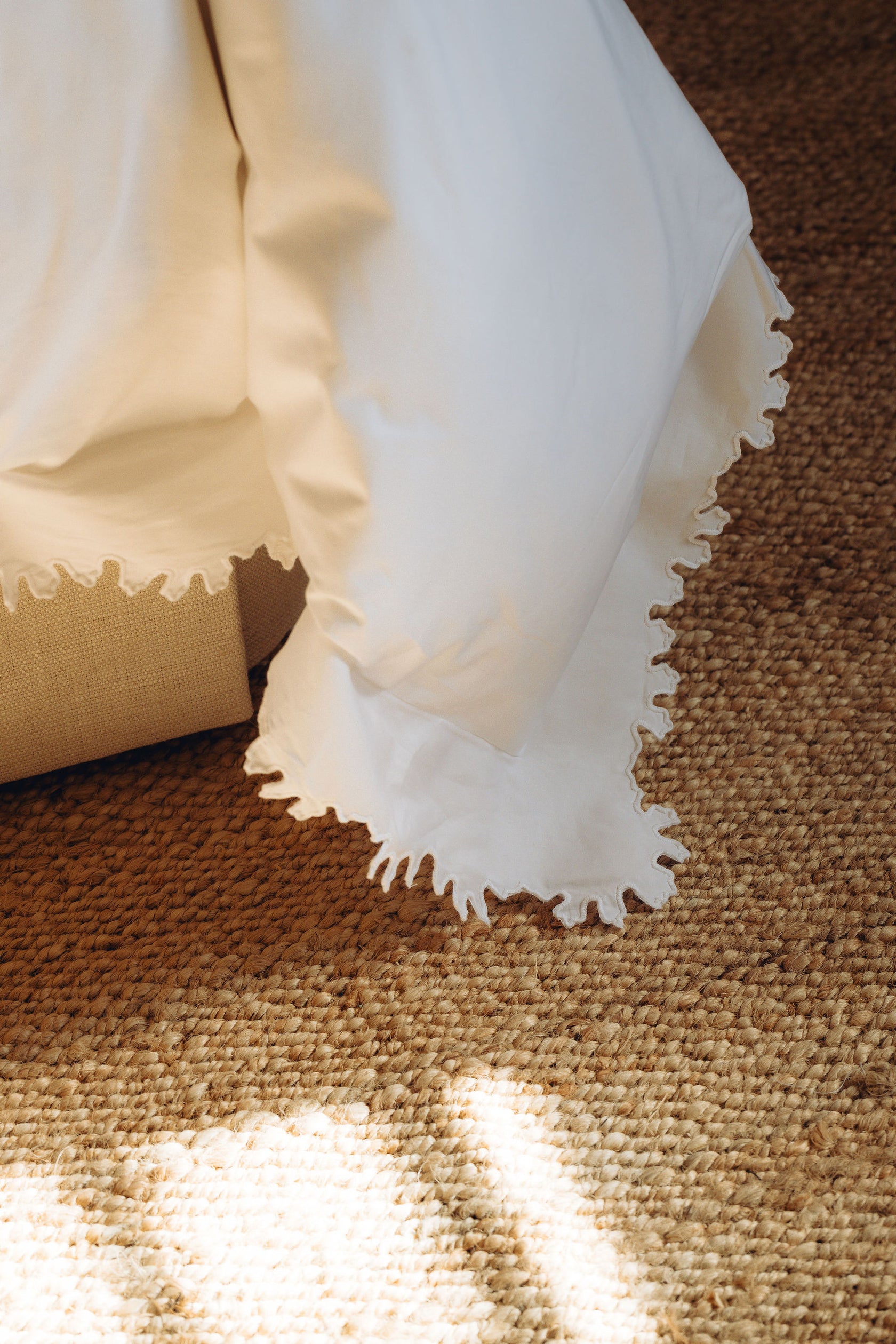 Thea Scalloped Bed Linen, White, Duvet Cover Detail