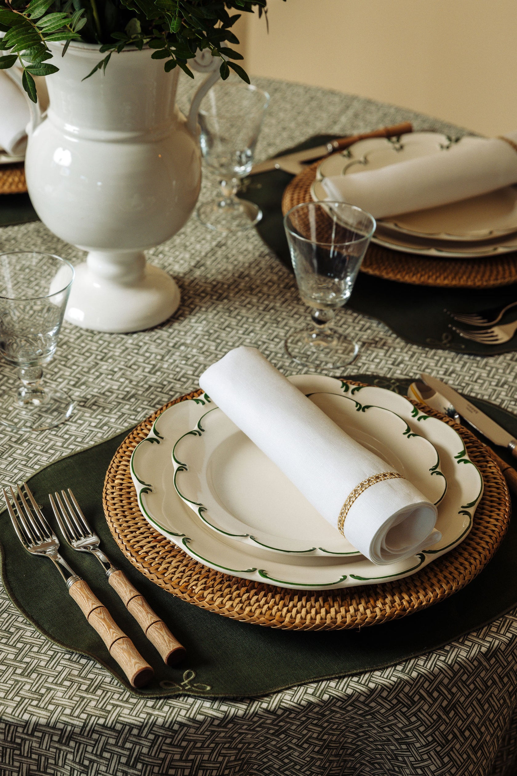 Set of 4 Nancy Linen Placemats, Forest Green, Table Lifestyle