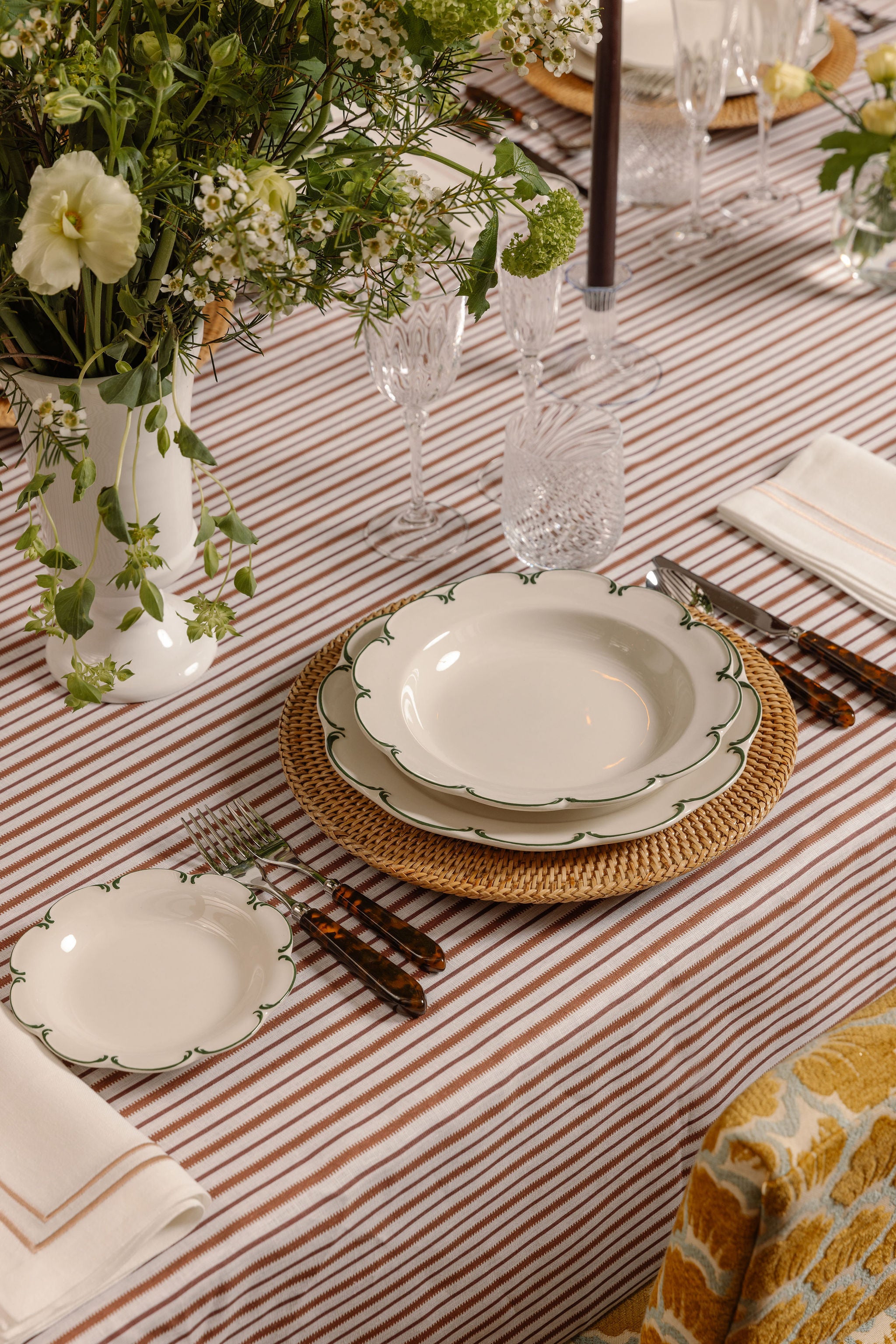 Victoria Striped Table Linens, Dusty Rosewood
