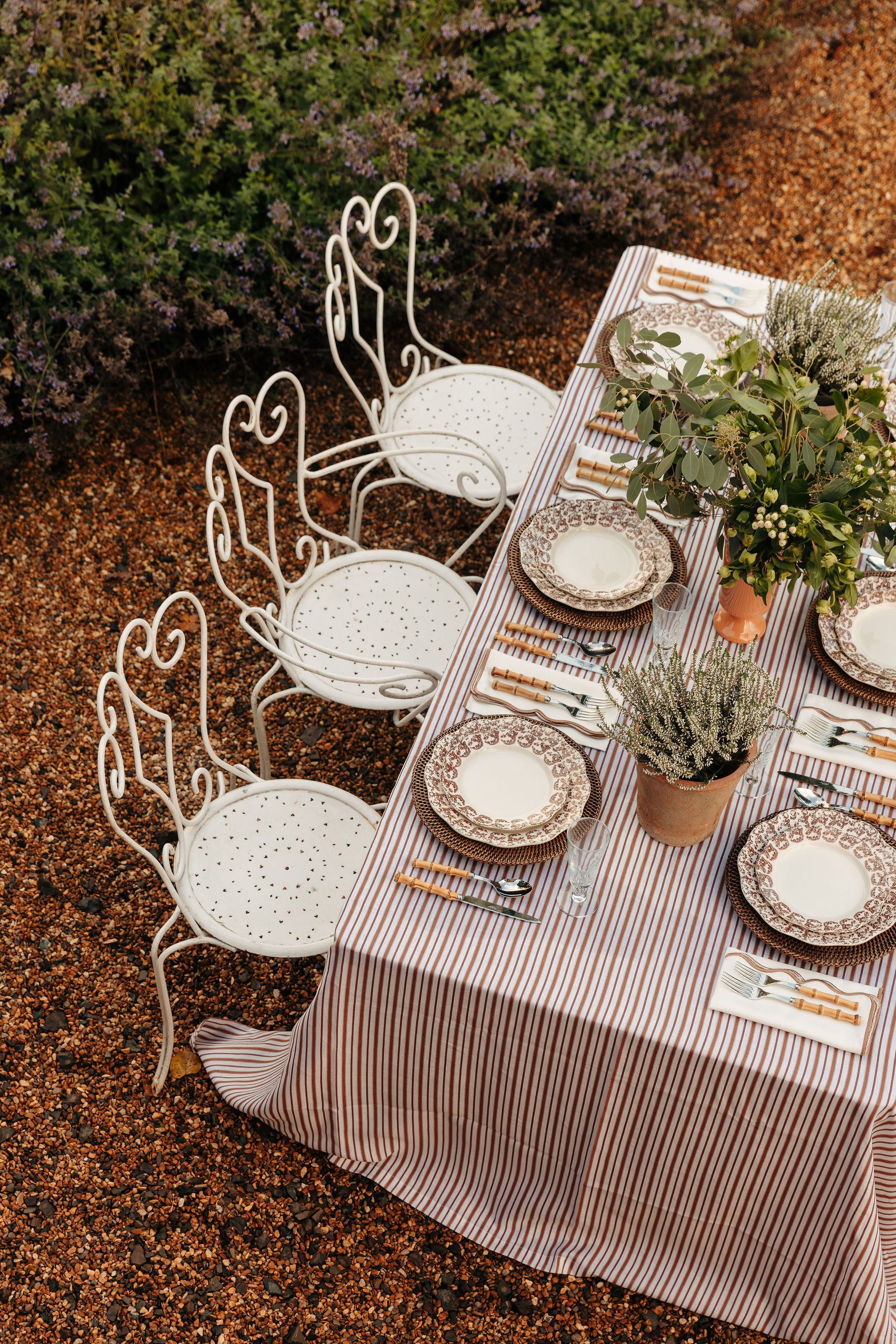 Victoria Striped Table Linens, Dusty Rosewood