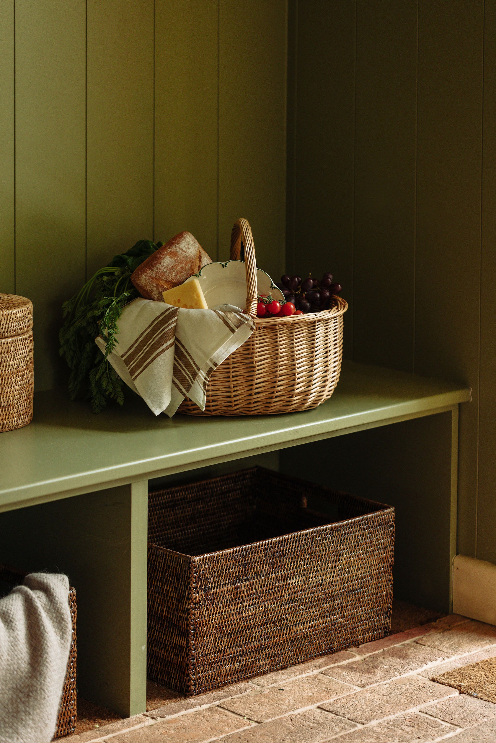 Rattan Tall Rectangular Storage Basket, Large, Brown