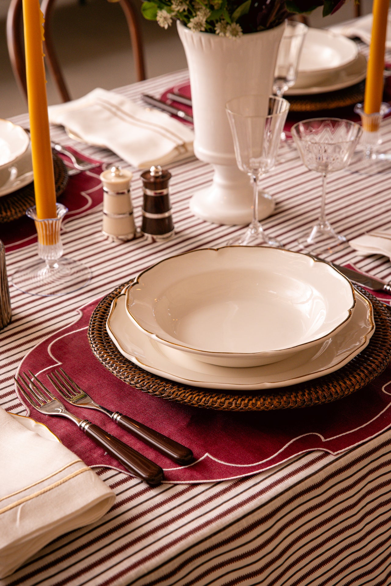 Rebecca Udall Madeleine Pasta Bowl, Gold Filet with the Flora Ceramic Vase