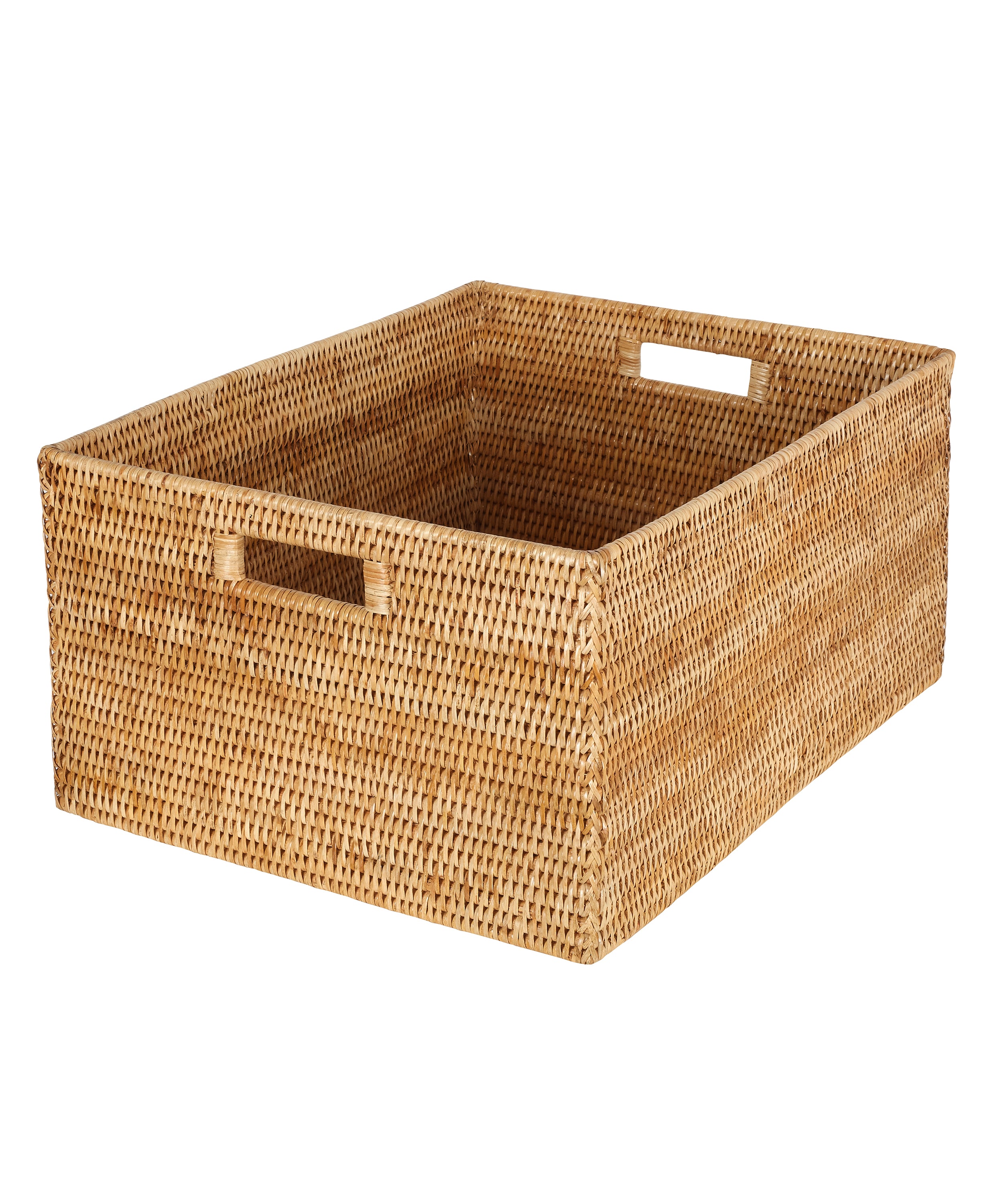 Rebecca Udall, Handwoven Rattan Wicker Tall Rectangular Storage Baskets, Natural Light Brown