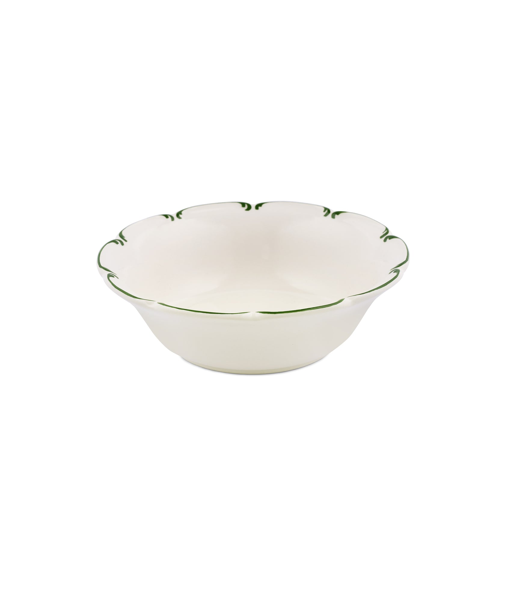 Set of 4 Olivia Scalloped Cereal Bowls, Green Filet
