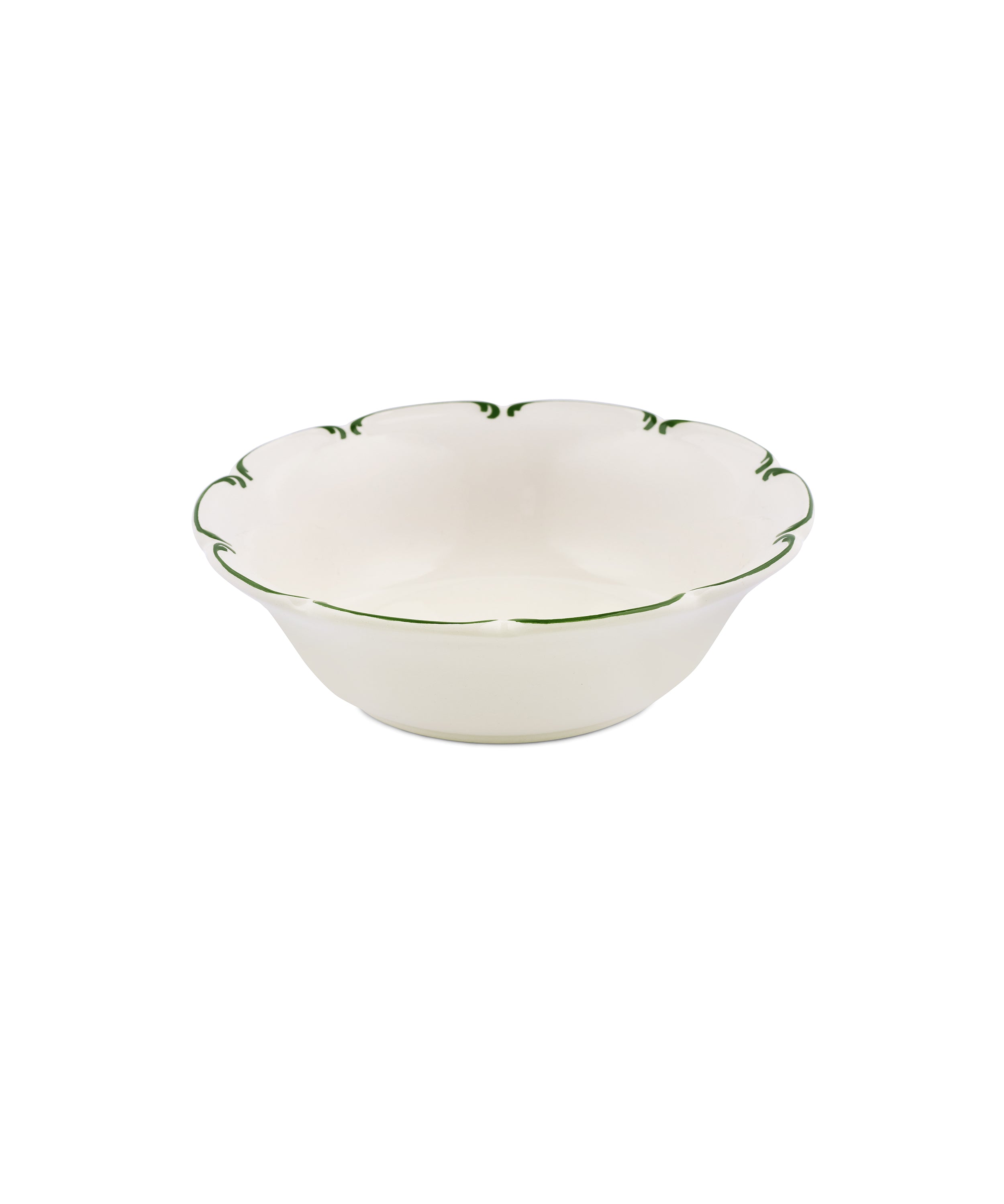 Set of 4 Olivia Scalloped Cereal Bowls, Green Filet