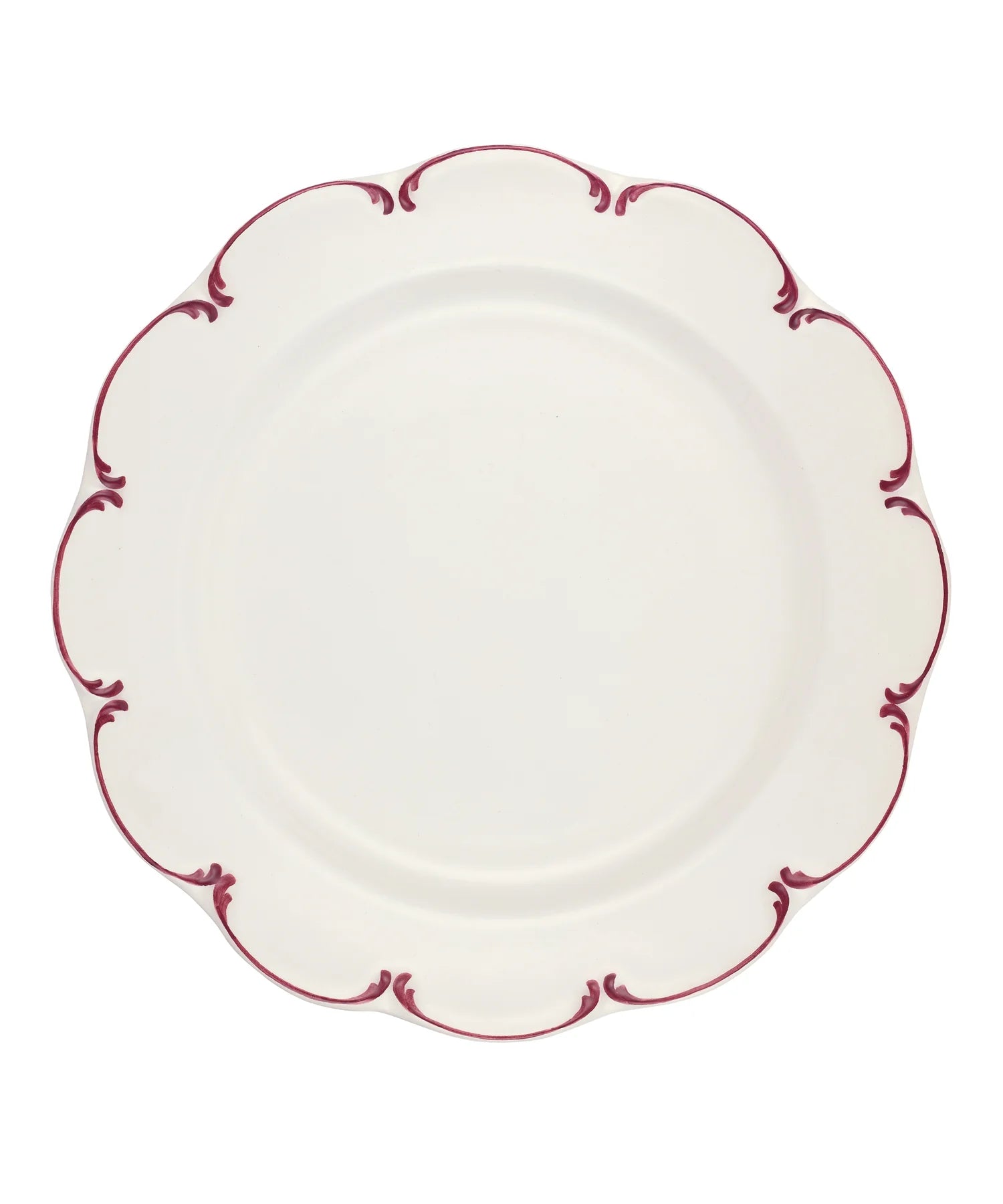 Set of 4 Olivia Scalloped Dinner Plates, Raspberry Filet