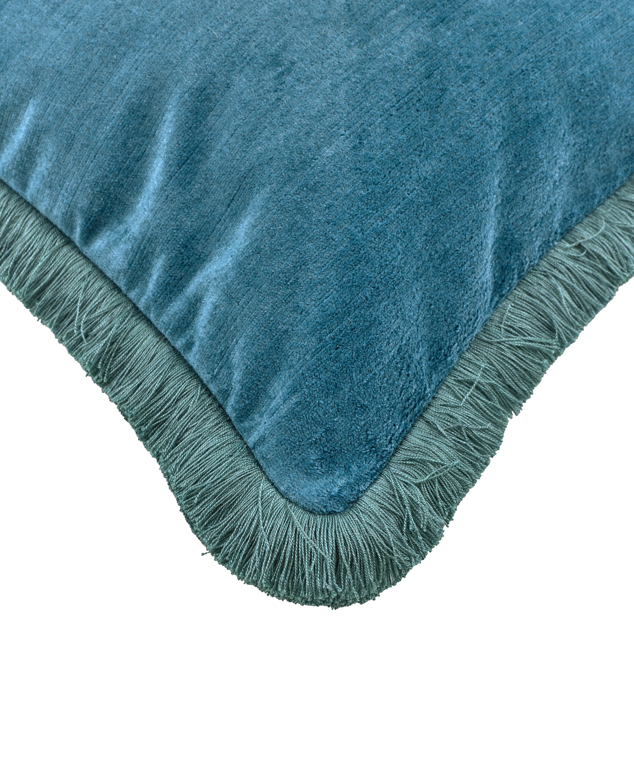 Rebecca Udall Lola Brushed Fringe Linen Velvet Lumbar Cushion, Denim Blue, Detail