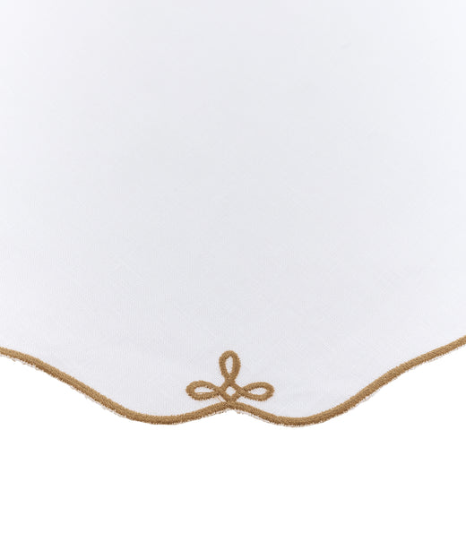 Set of 4 Martha Linen Placemats, White/Antique Gold