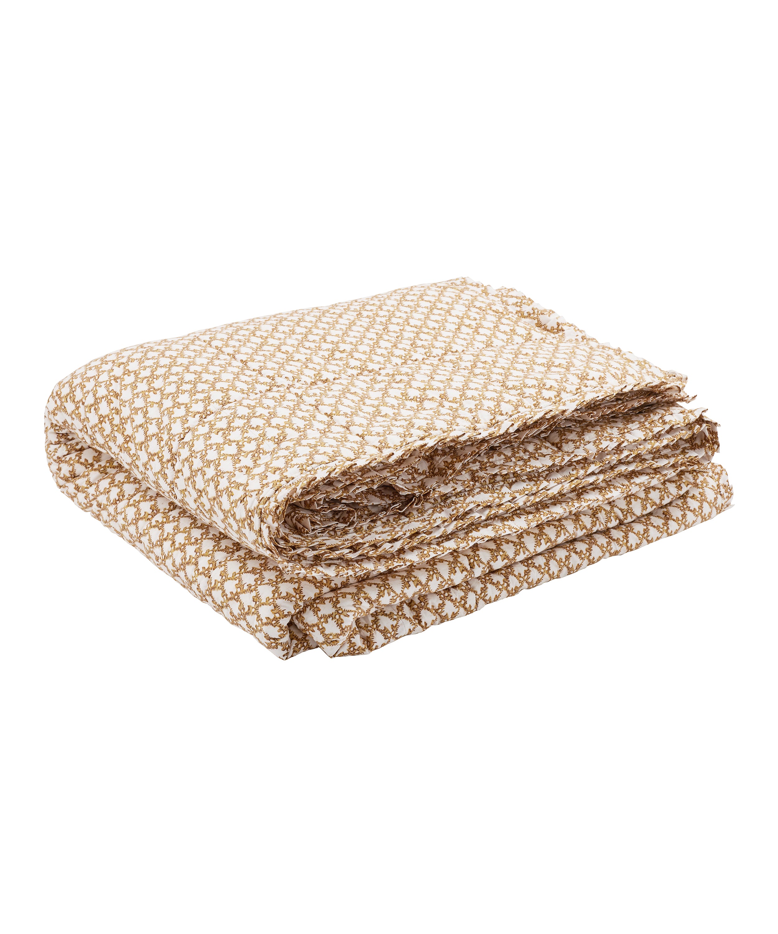 Clara Pleated Quilted Cotton Bedspread, Tobacco, Folded, Cut Out