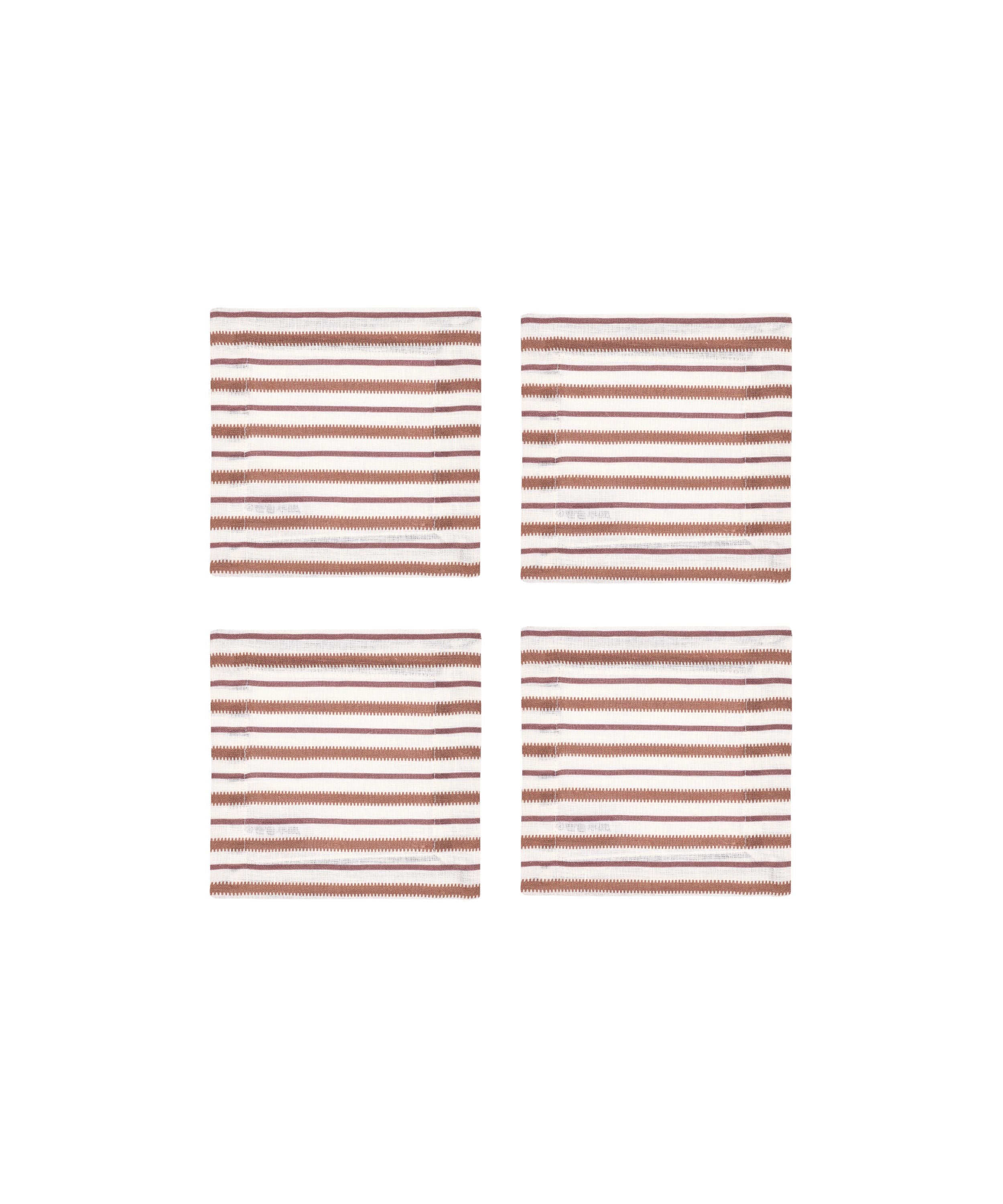 Rebecca Udall Set of 4 Victoria Striped Linen Coasters, Dusty Rosewood