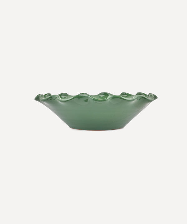 Rebecca Udall Luxury hand thrown ceramic bowl with ruffle wavy edge, Green