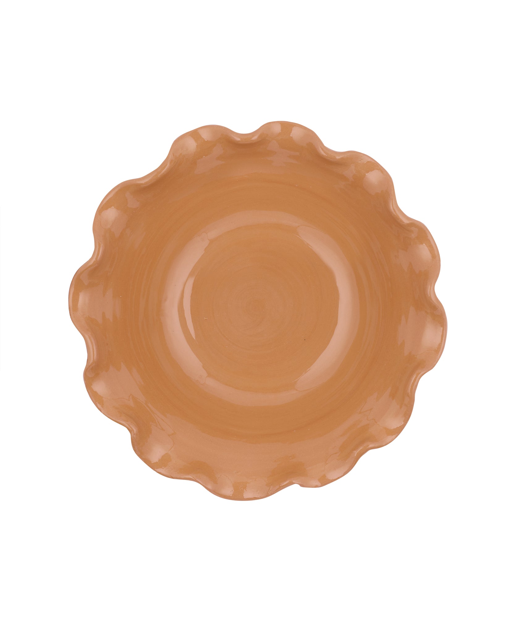 Rebecca Udall, Large Ruffle Wavy Ceramic Serving Bowl Terracotta Top View